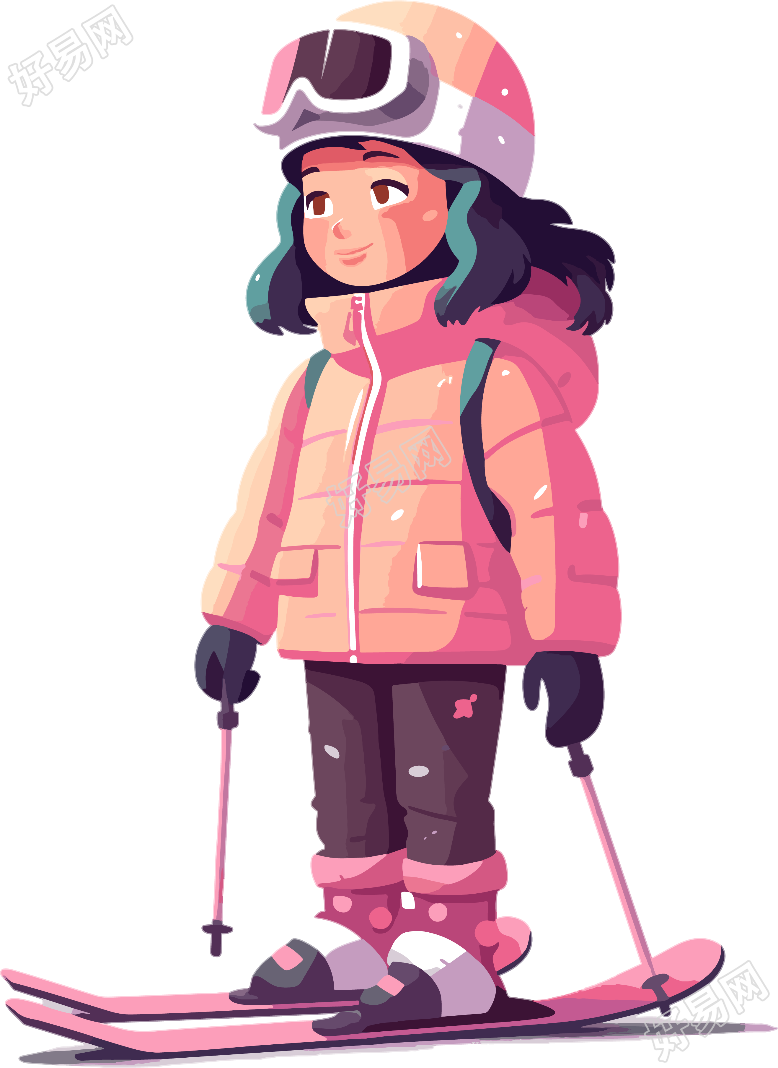 滑雪儿童穿滑雪服扁平插画