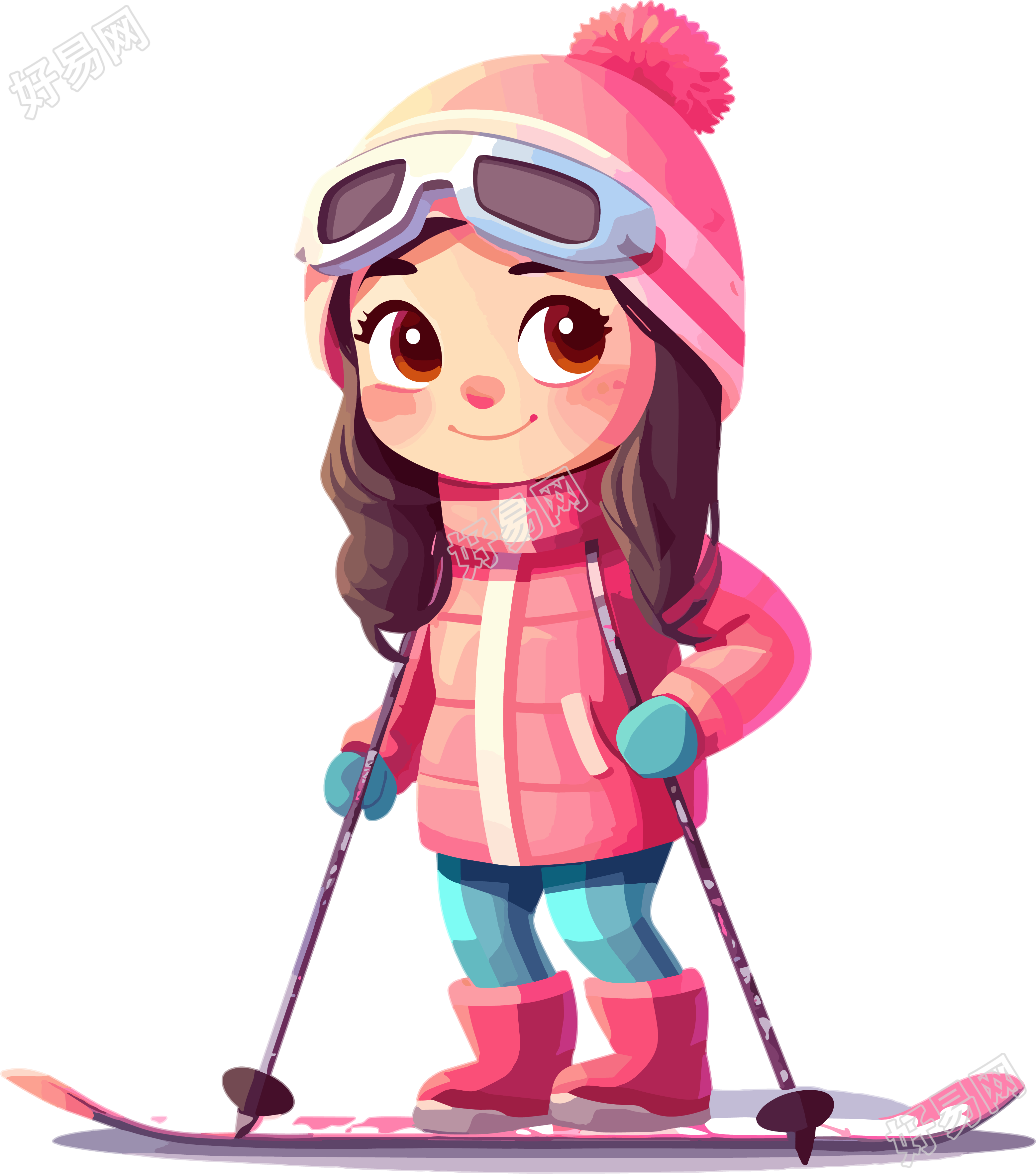 滑雪儿童干净背景插图素材