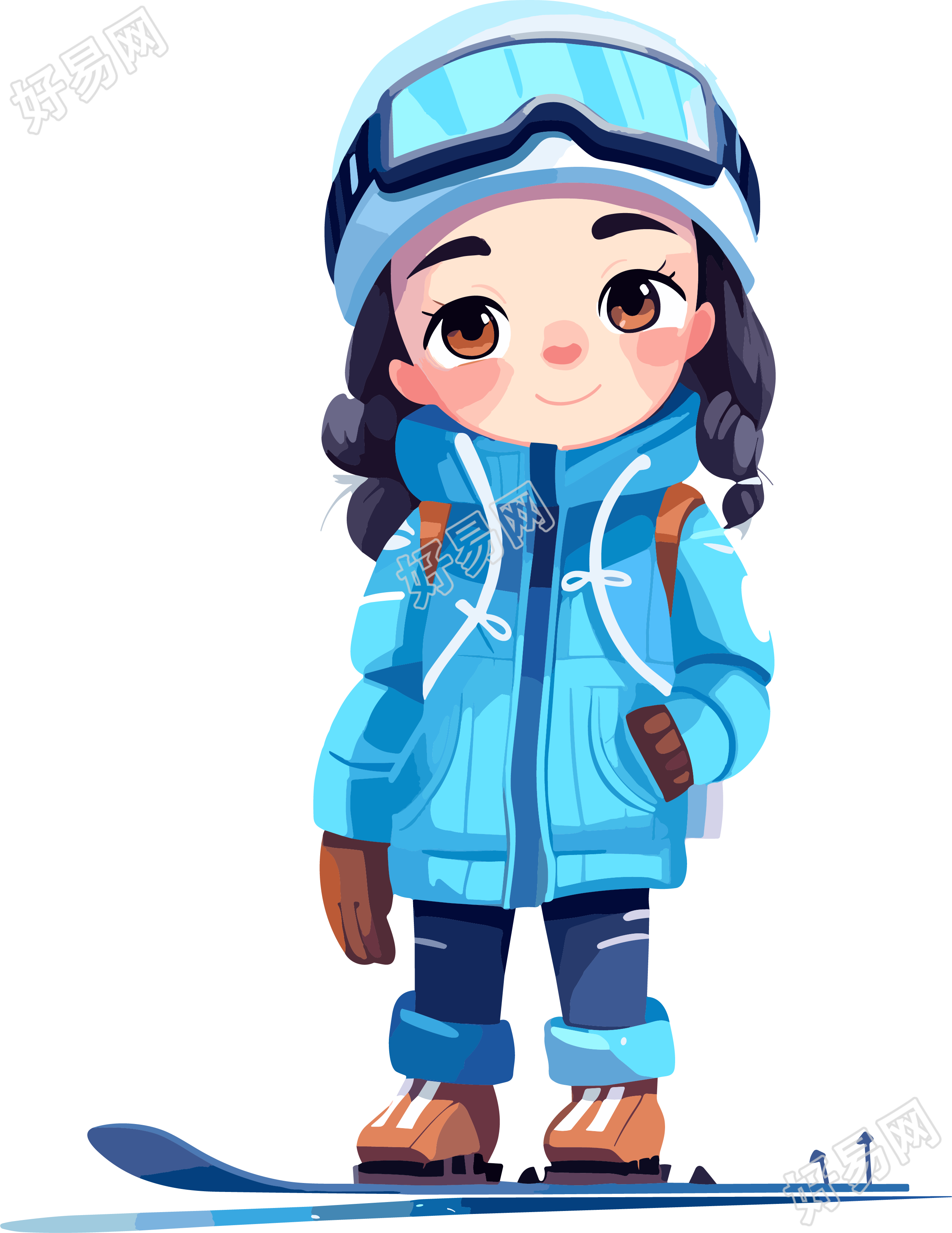 滑雪儿童创意设计平面插画