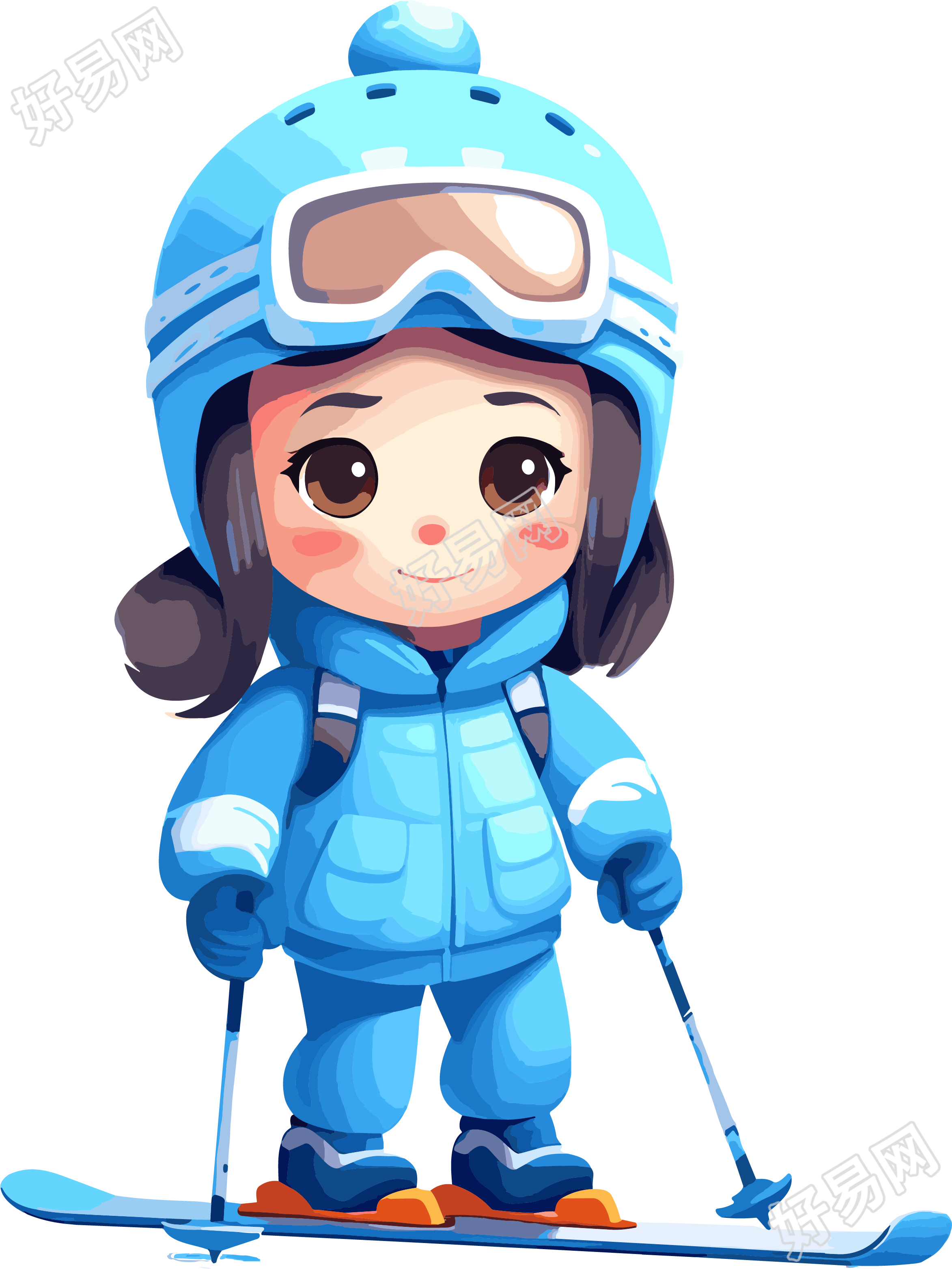 滑雪儿童蓝色滑雪装商业插图