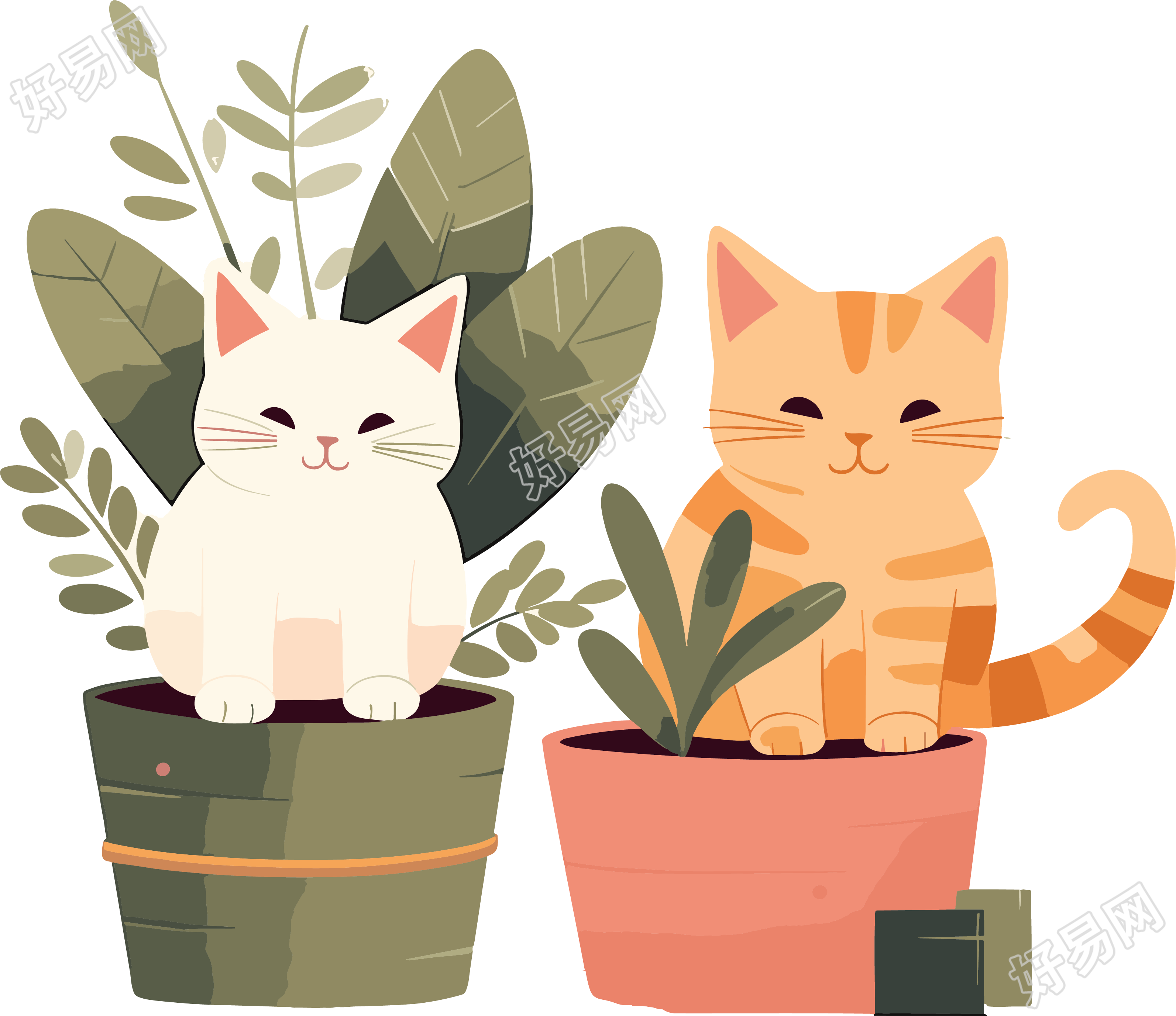 儿童绘本可爱软萌的盆栽猫猫插画设计
