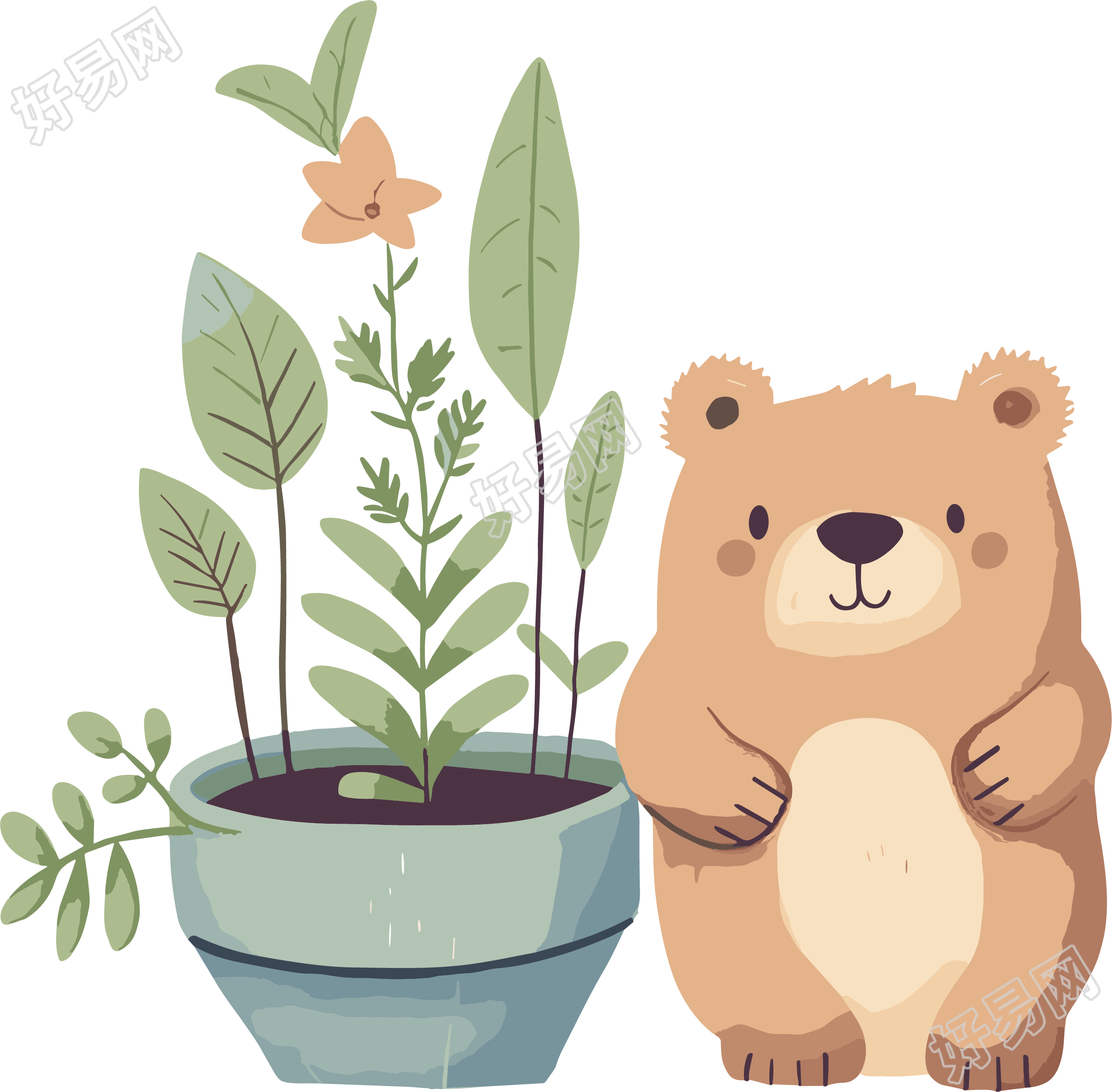 儿童绘本盆栽植物插画