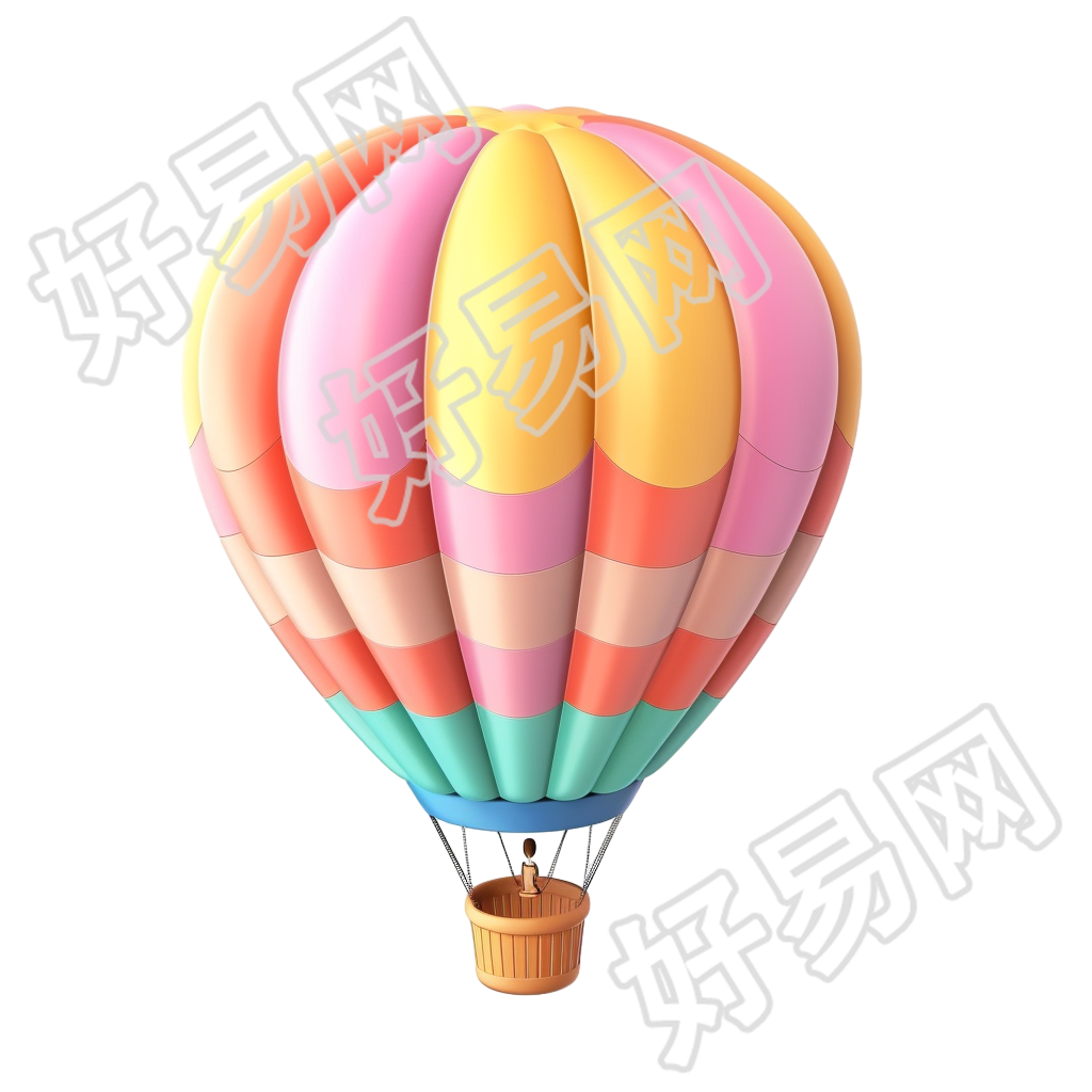 热气球卡通形象3D图标插画