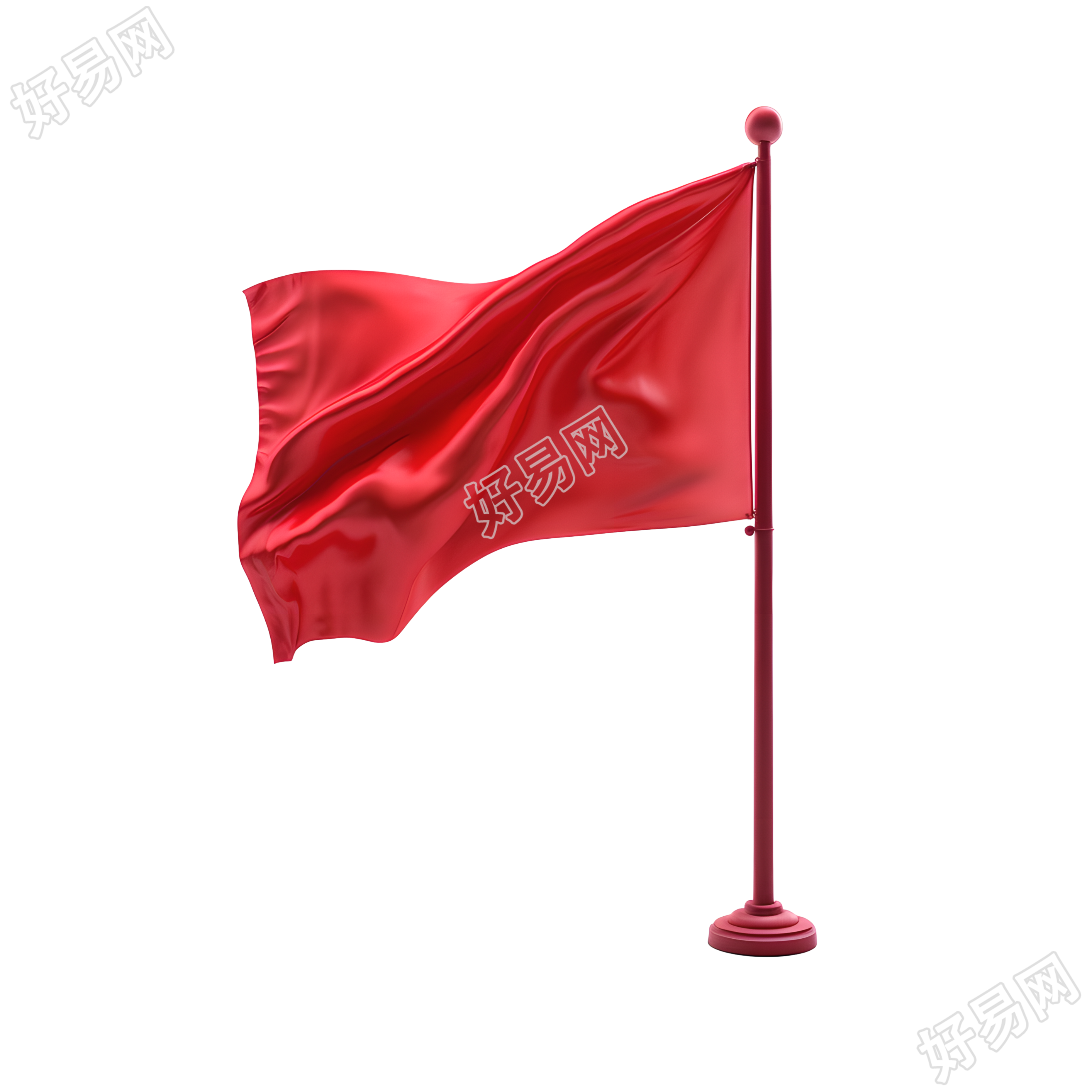 红旗在白色背景中飘扬的PNG图形素材