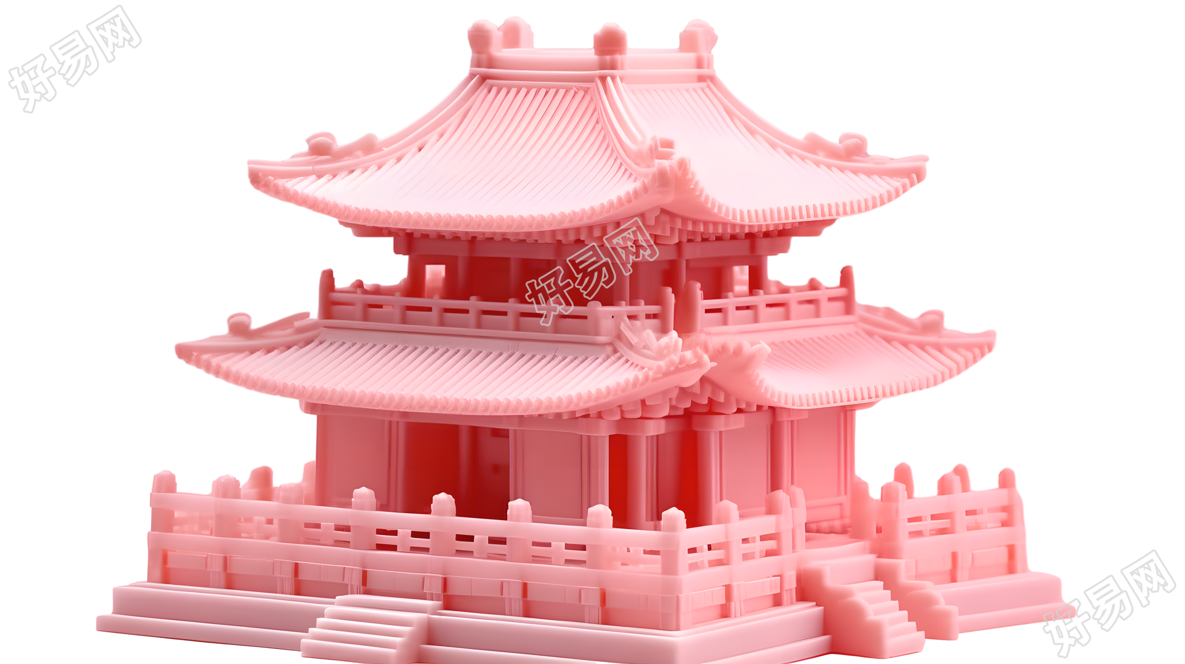 古代中国阁楼果冻积木模型插画
