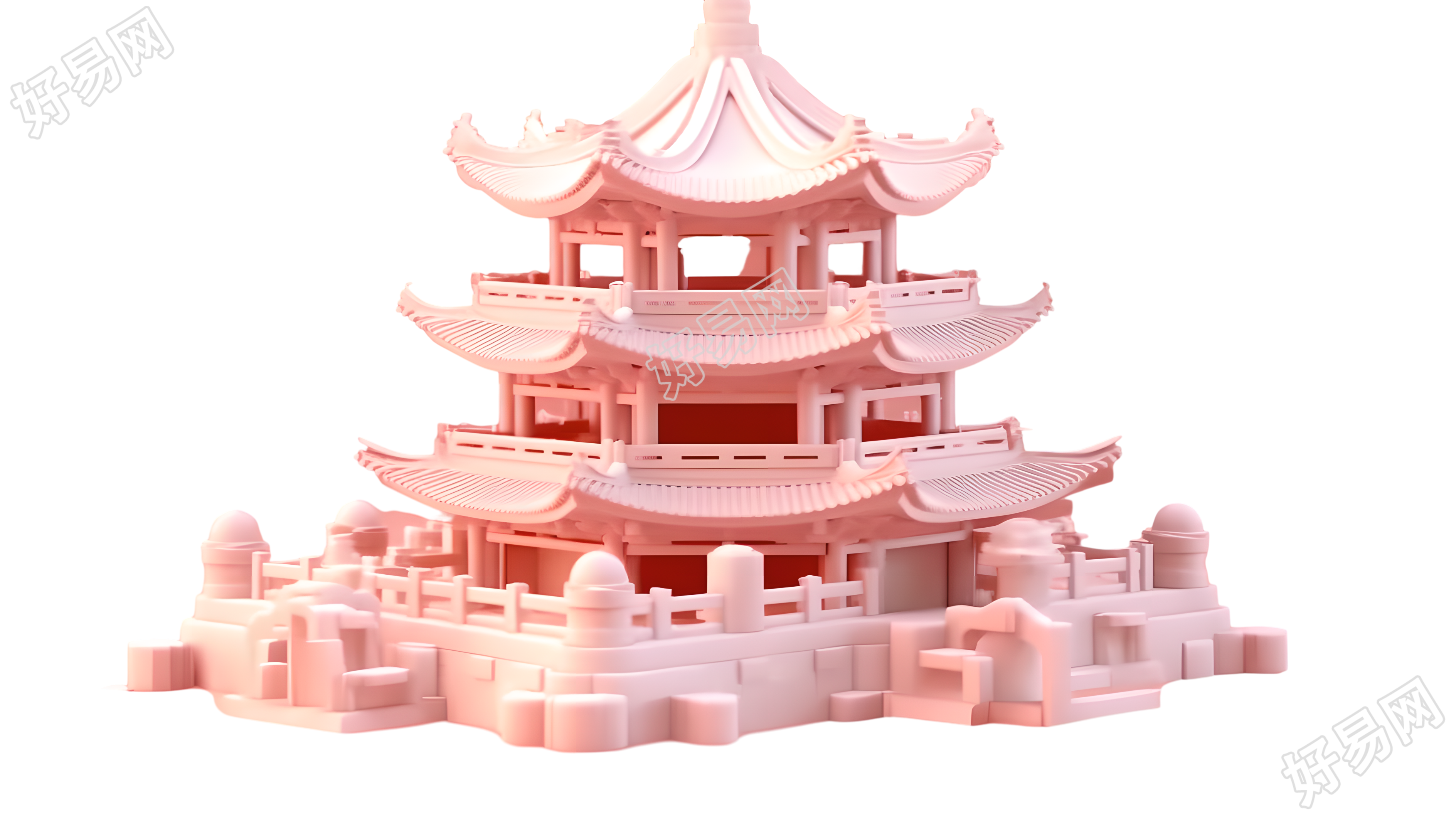创意设计古代中国阁楼插画
