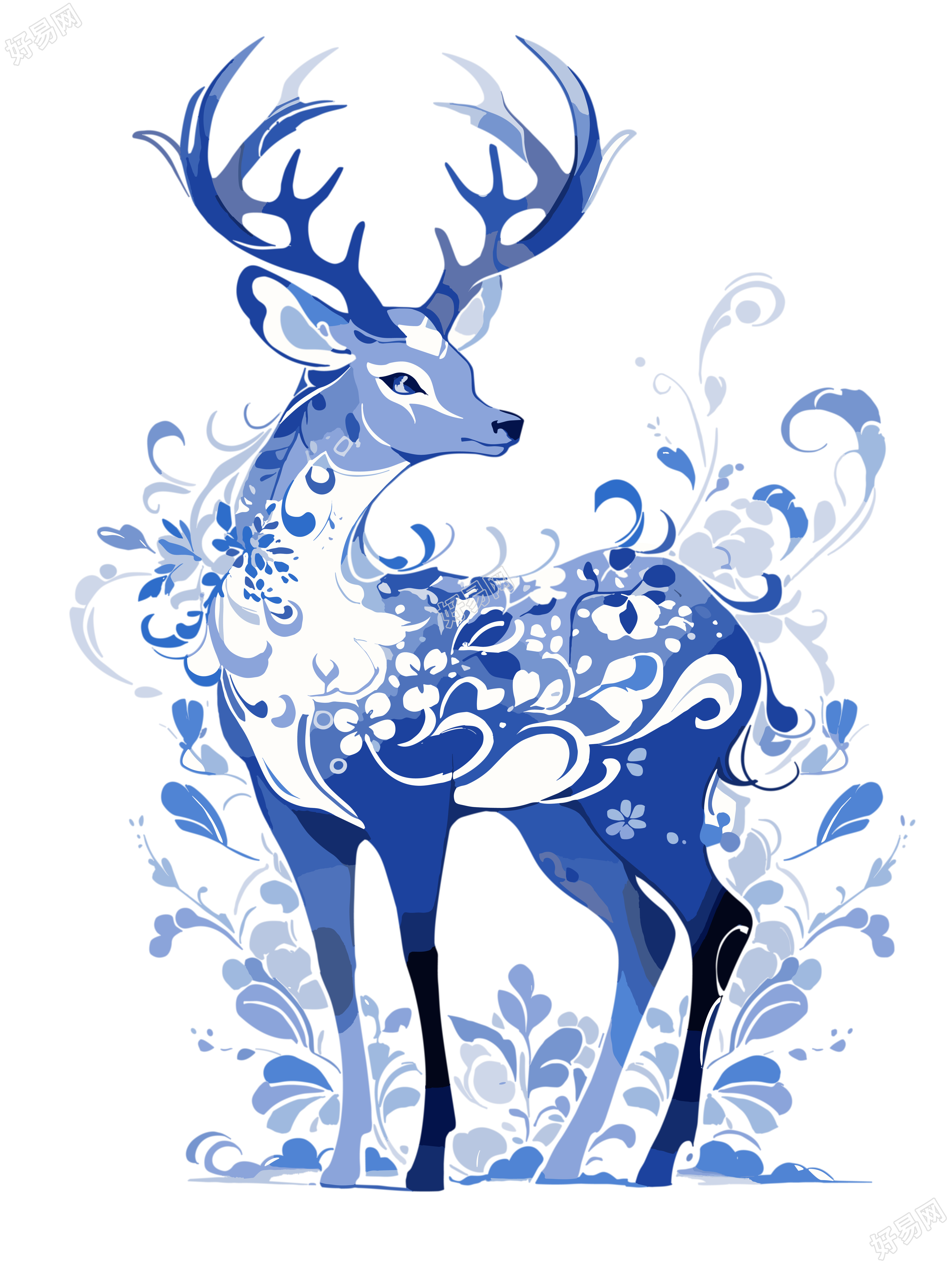 中国麋鹿平面插画元素