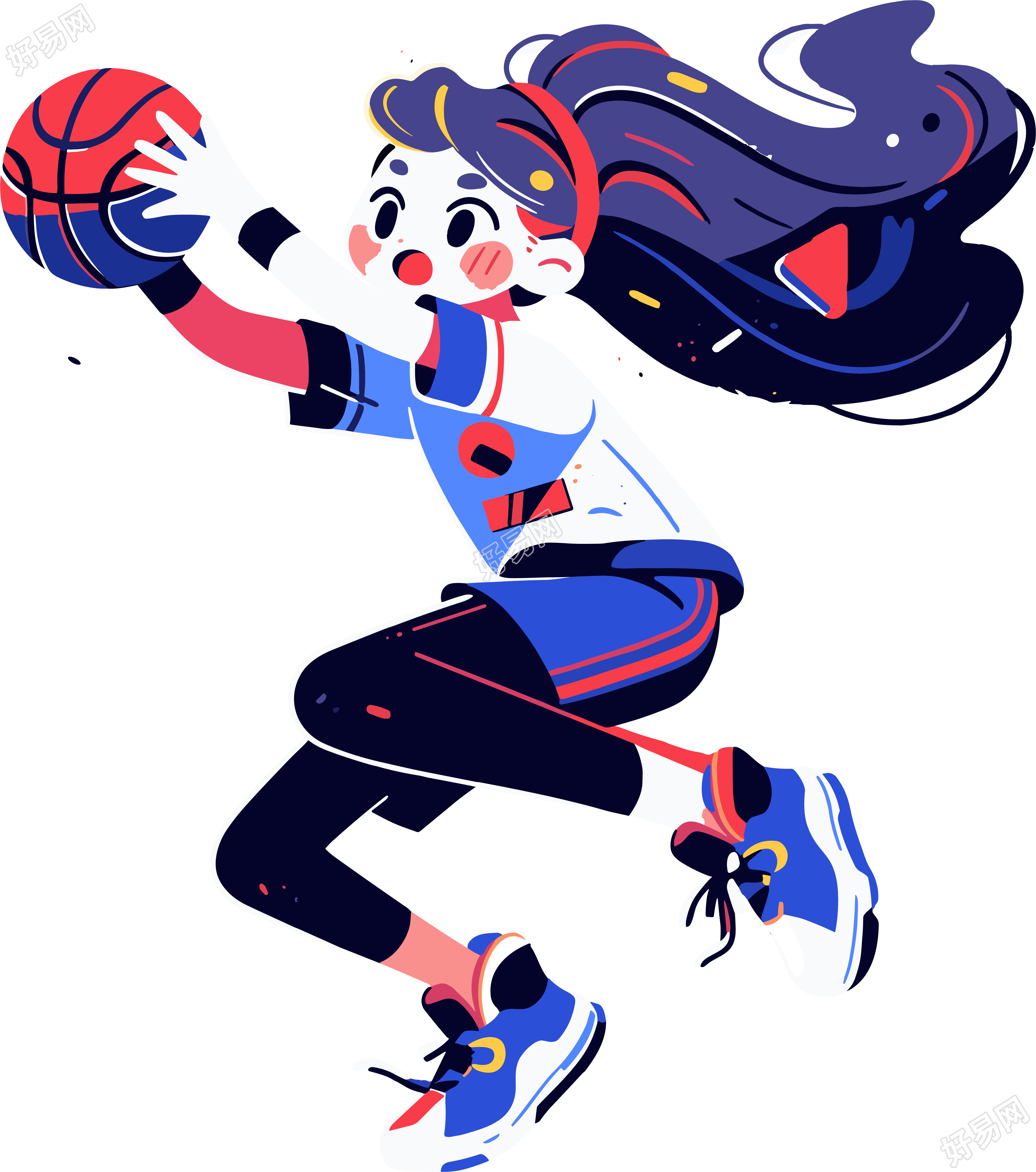 可爱漫画女孩打篮球素材