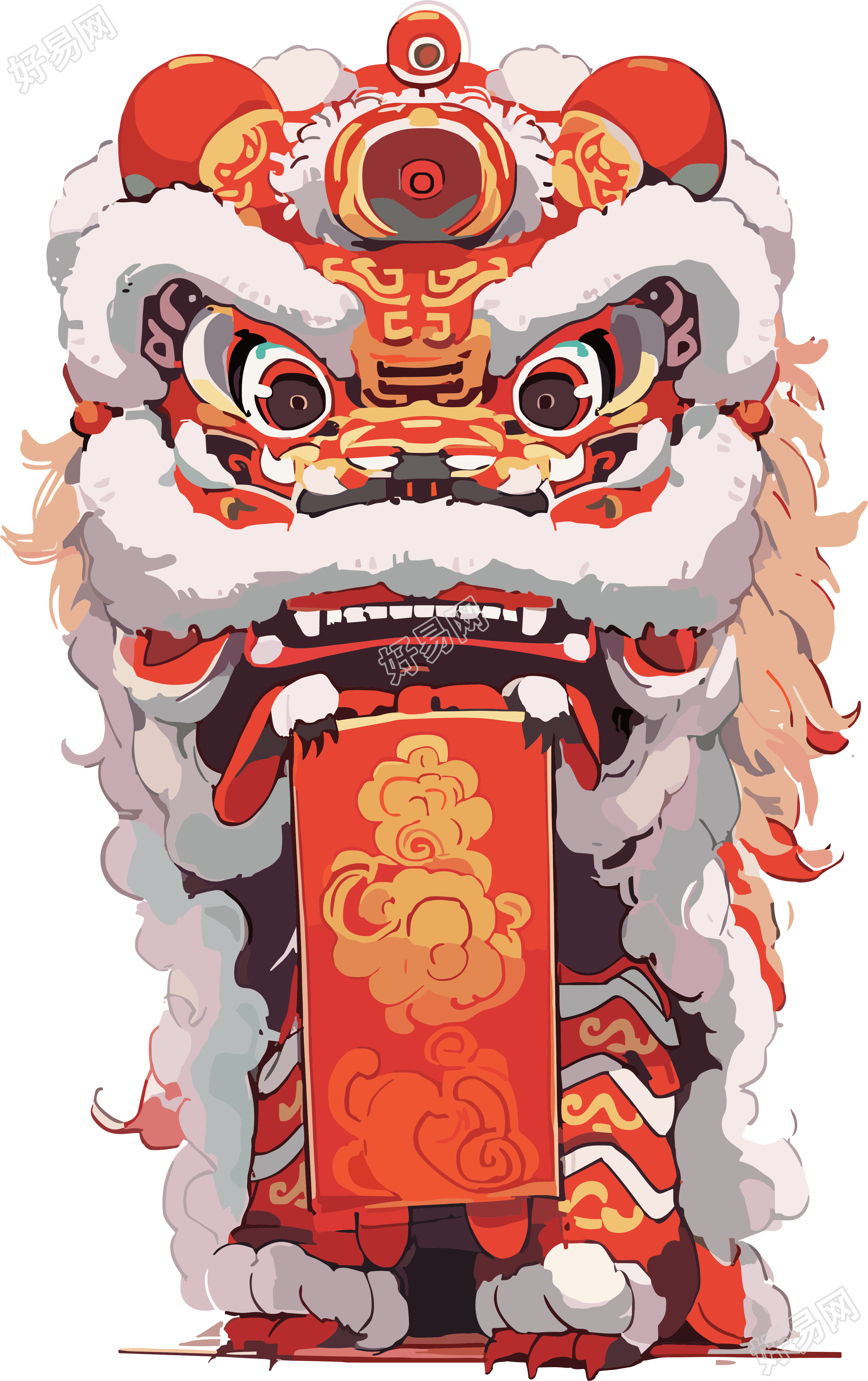 彩色中国新年狮子插画
