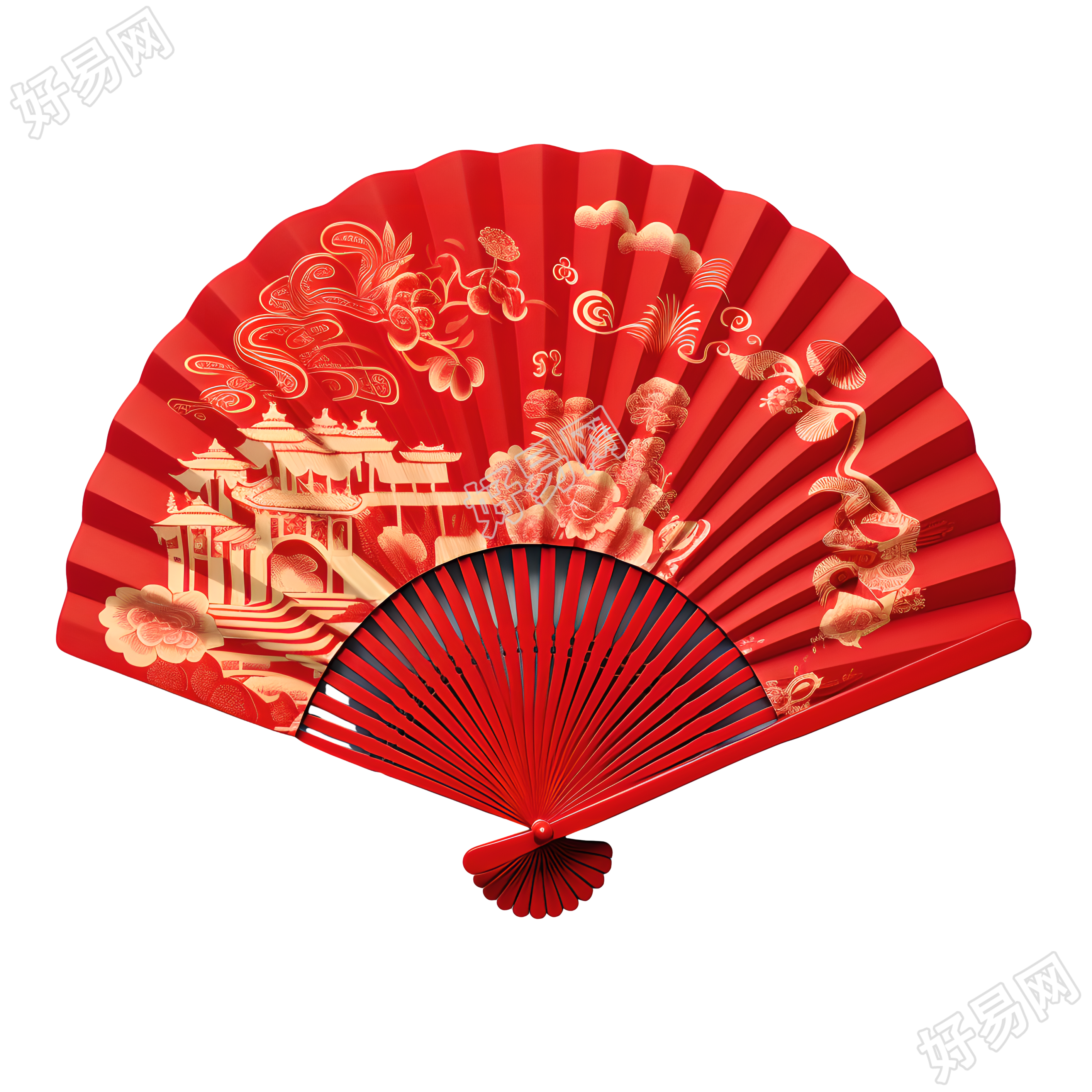 中国风折扇扁平插图创意设计