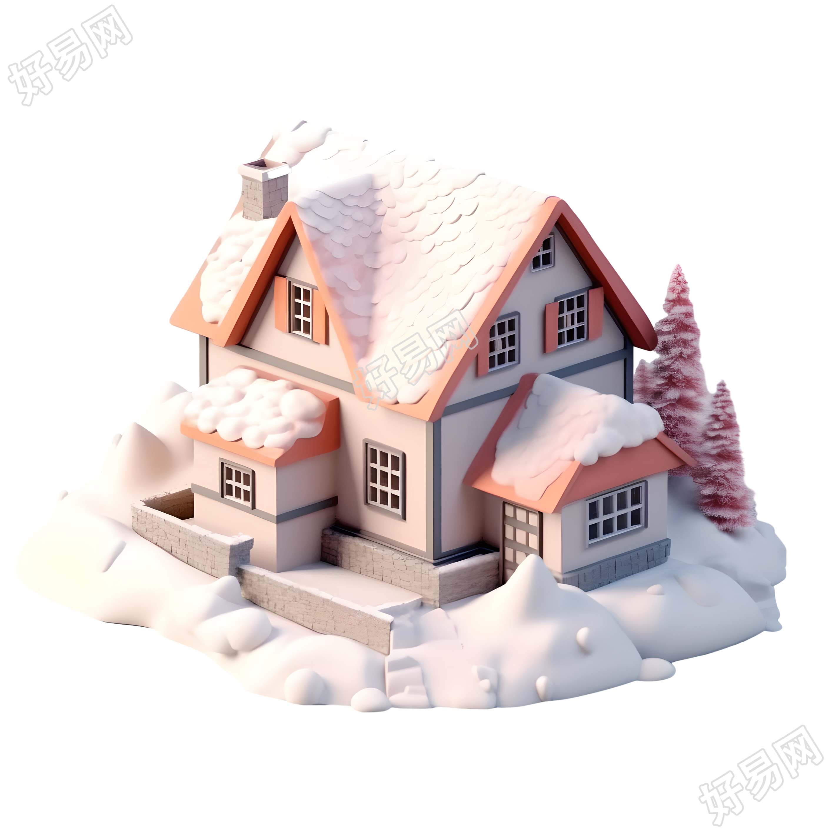 雪地中的小房子插画