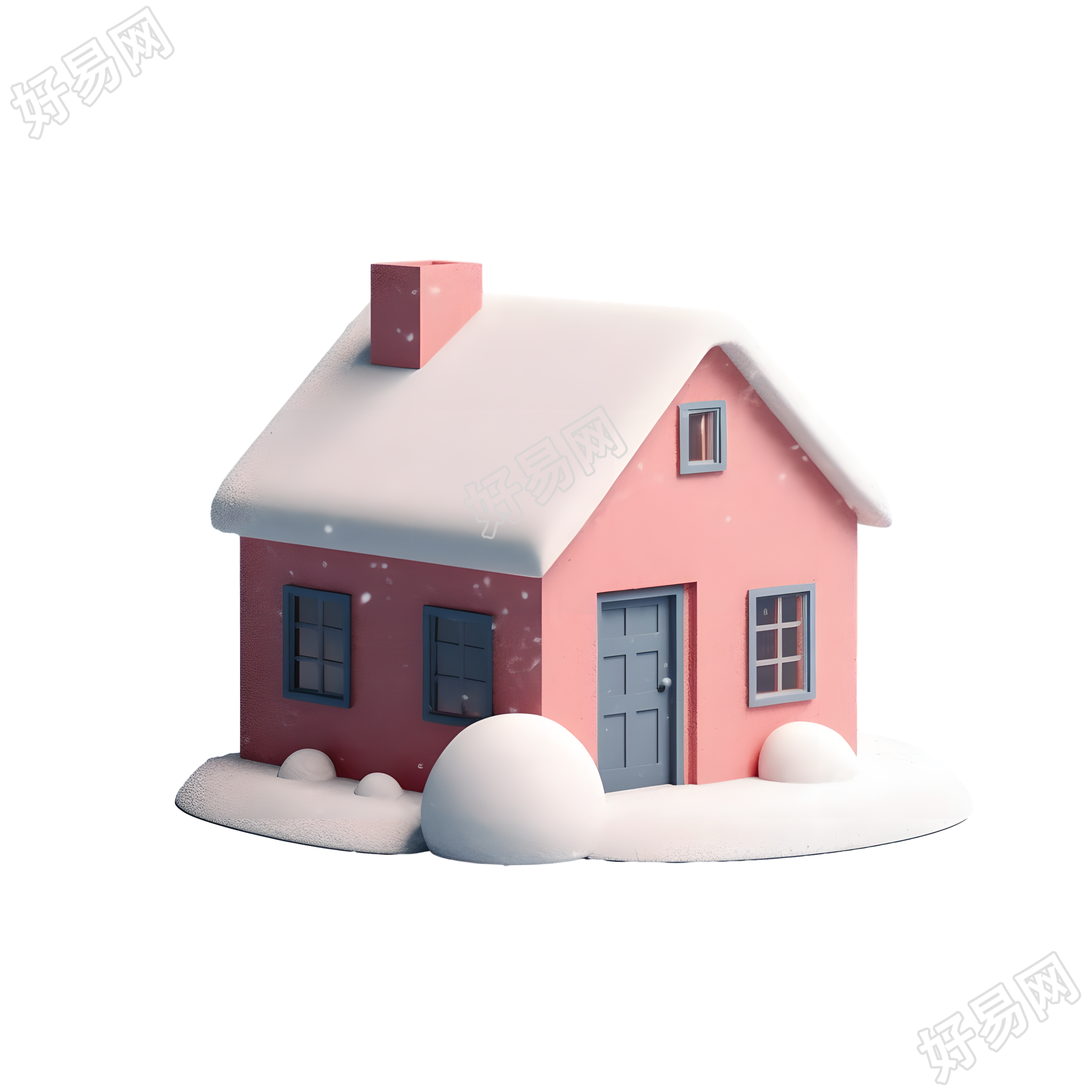雪顶小房子3D素材插画