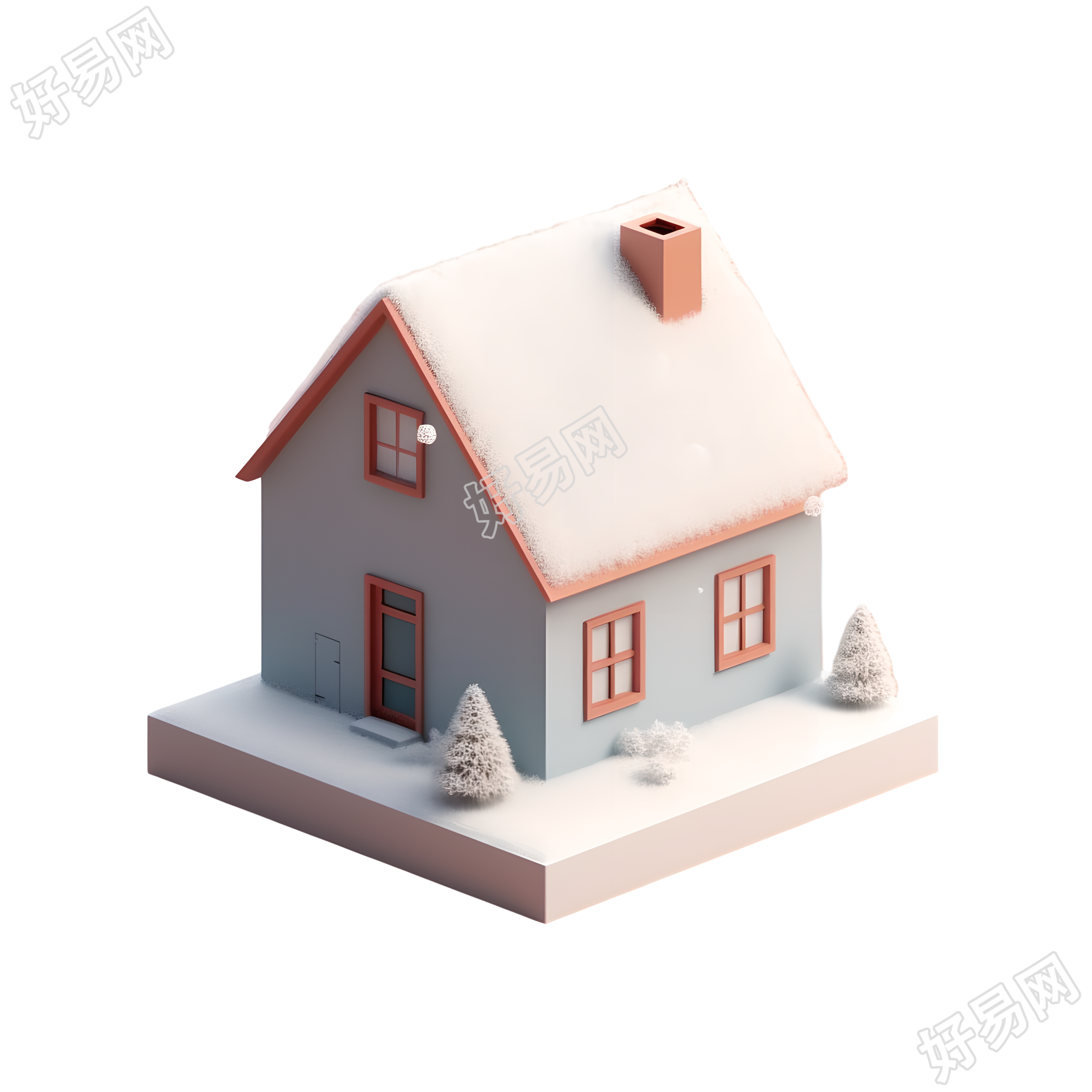 雪屋上的软彩色3D图形素材