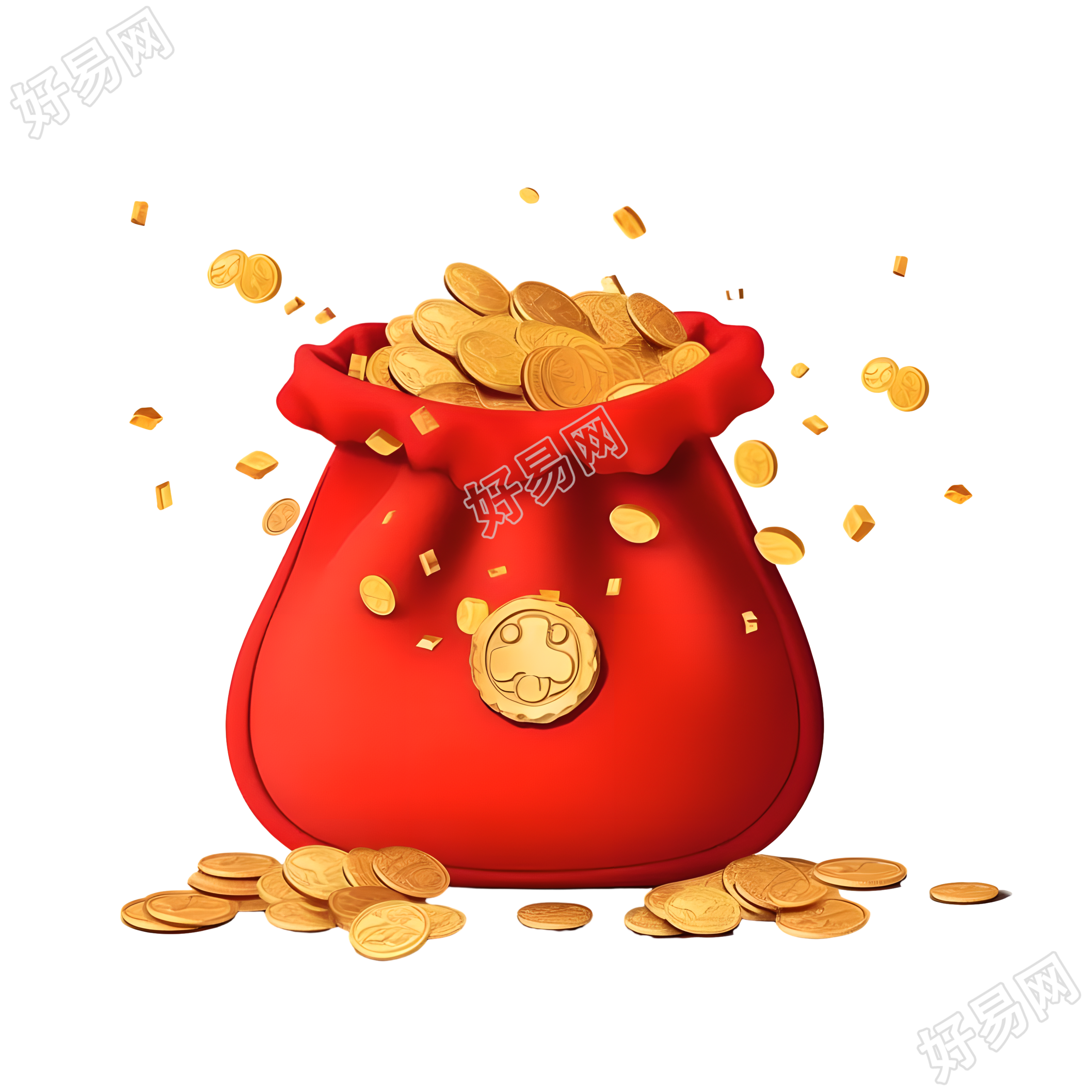 可爱金红色袋子和硬币插图