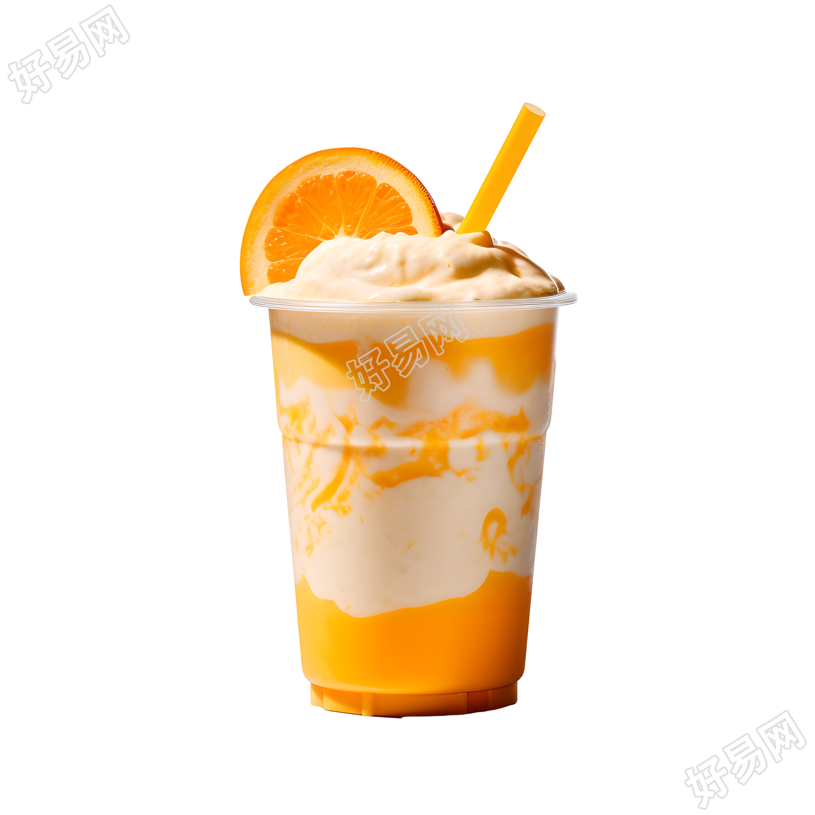 透明塑料杯装的美味奶昔商用插画