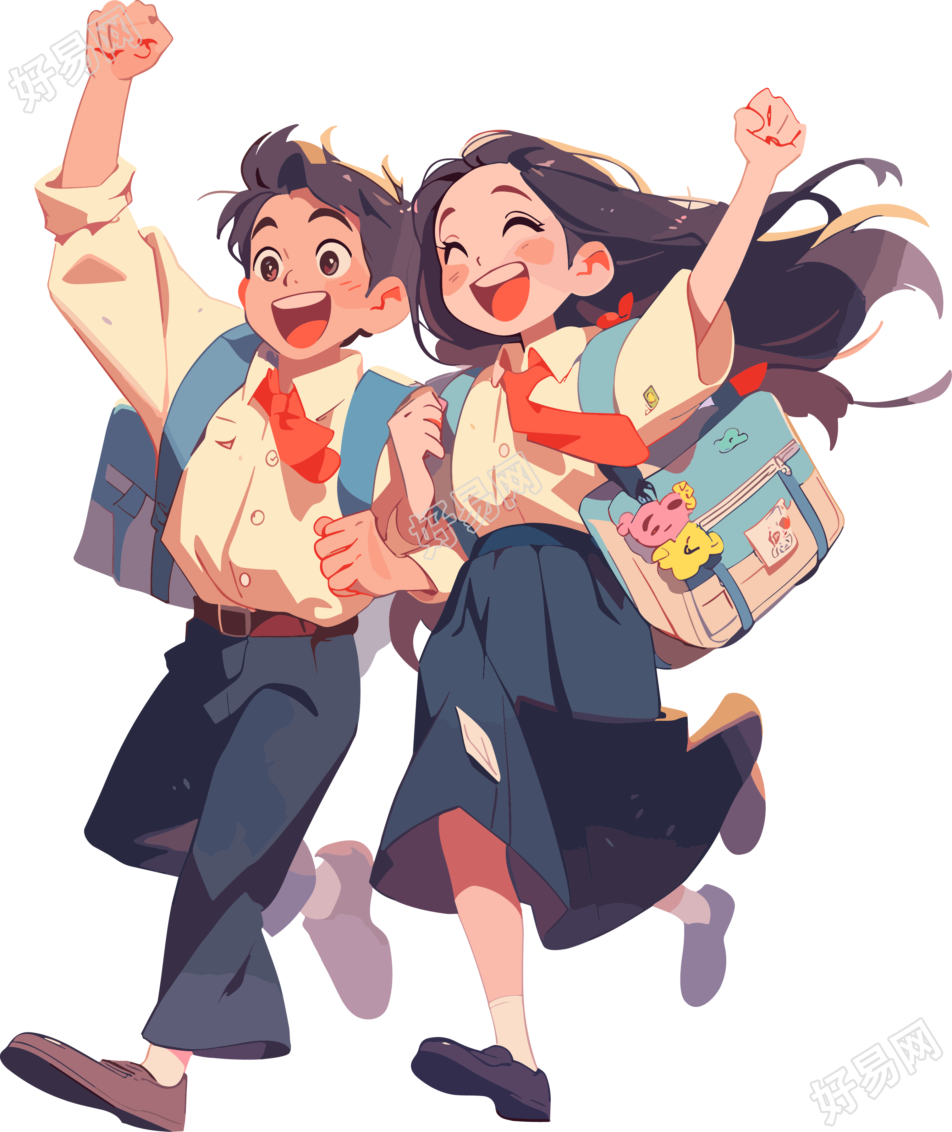 学生扛着书包课本在空中飞行的插图