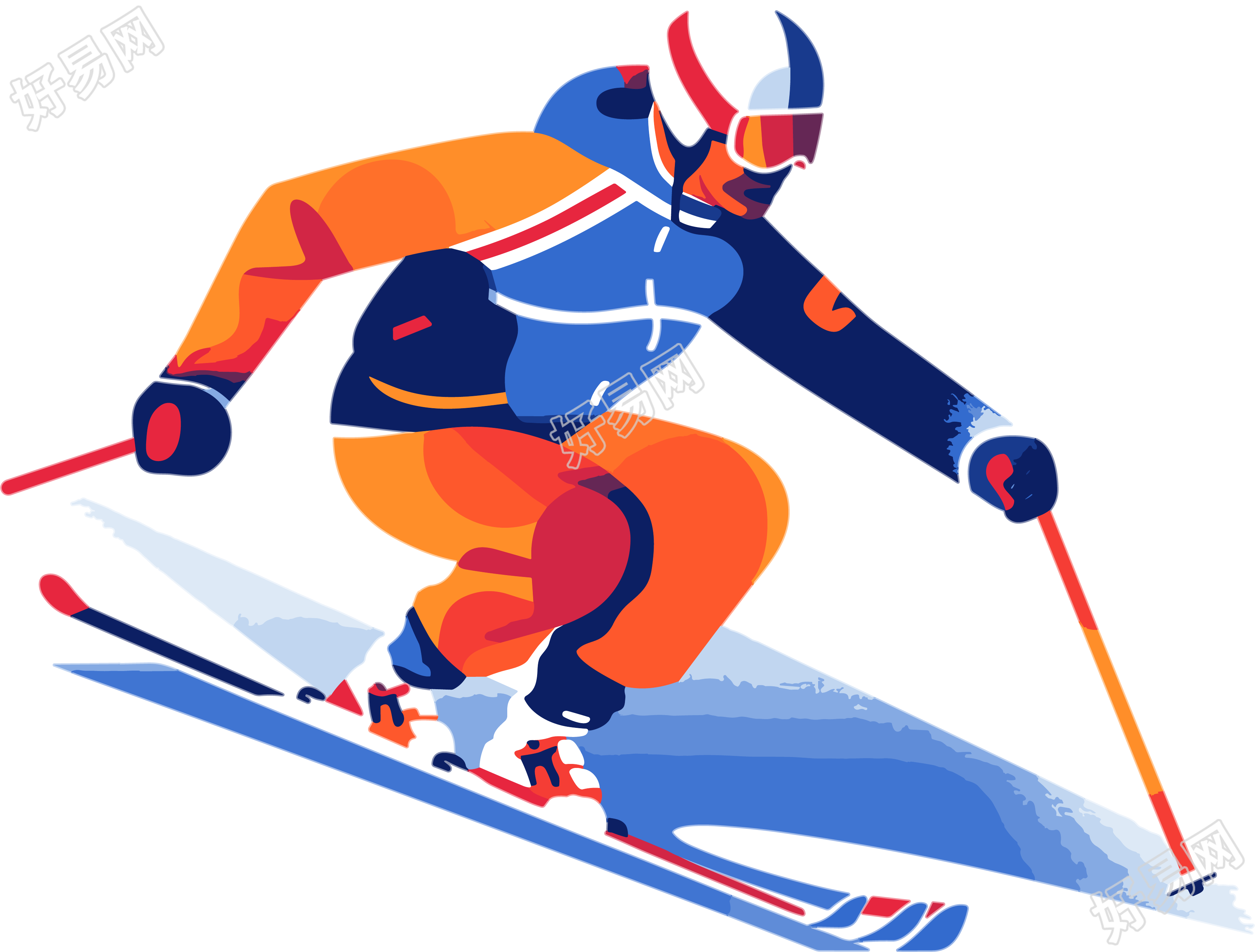 滑雪运动员手绘平面插画