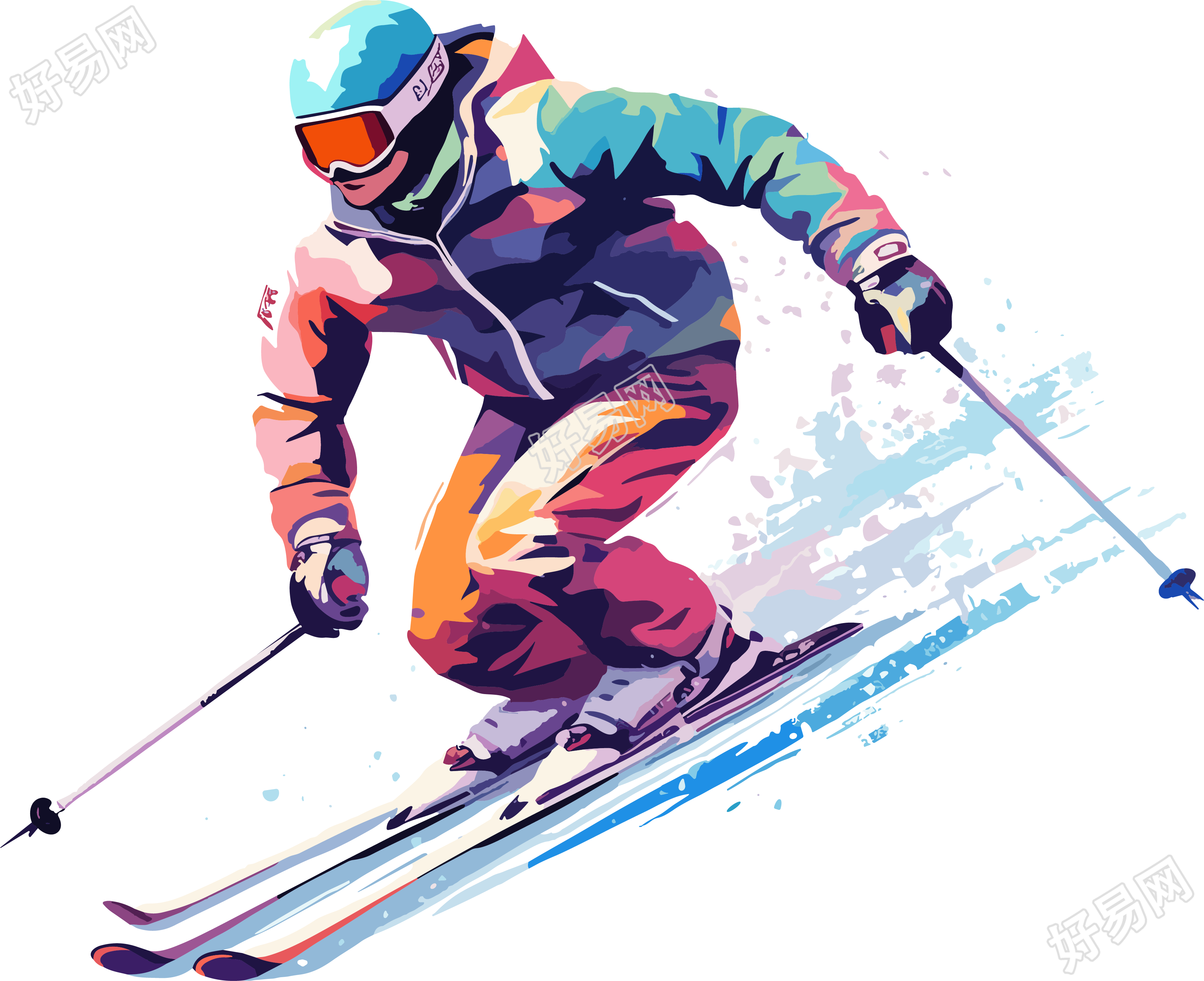 带护目镜的滑雪运动员扁平插画
