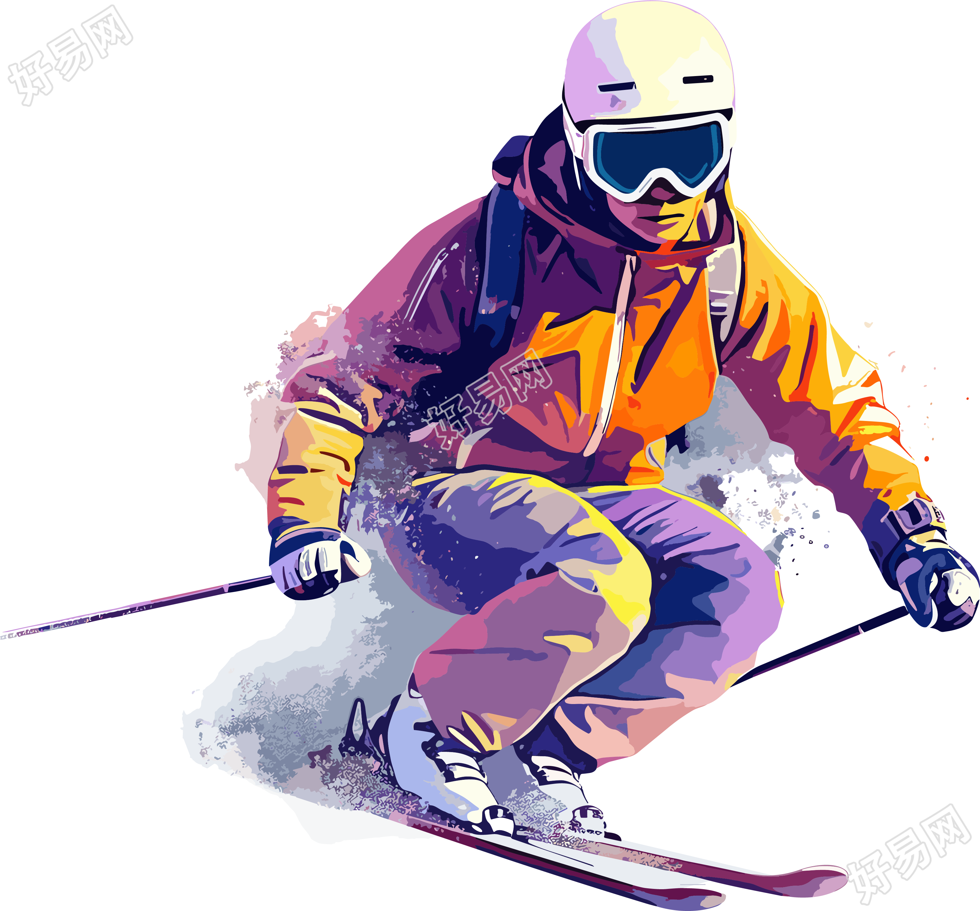 冬季滑雪运动员白色背景素材