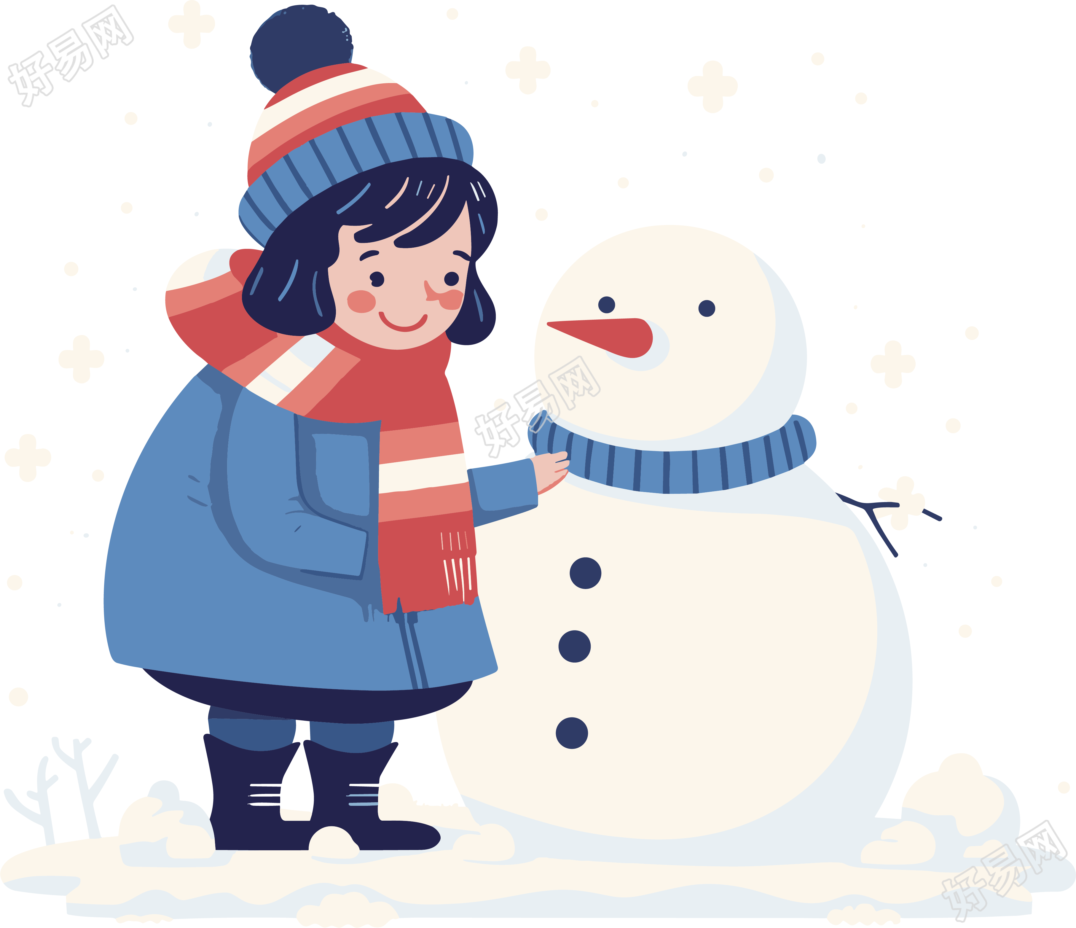 堆雪人的小女孩创意设计素材