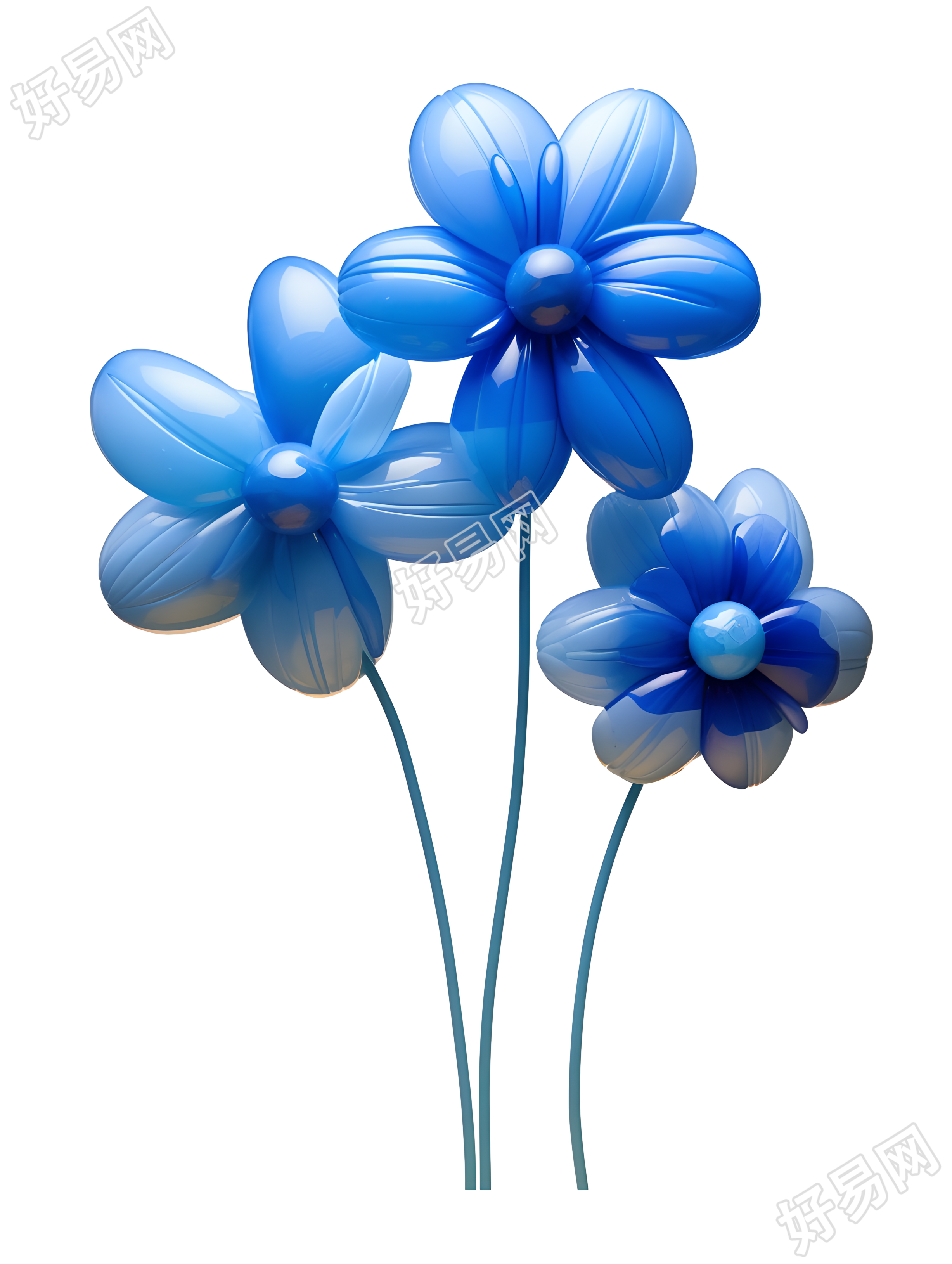 商业设计蓝色气球花PNG插画