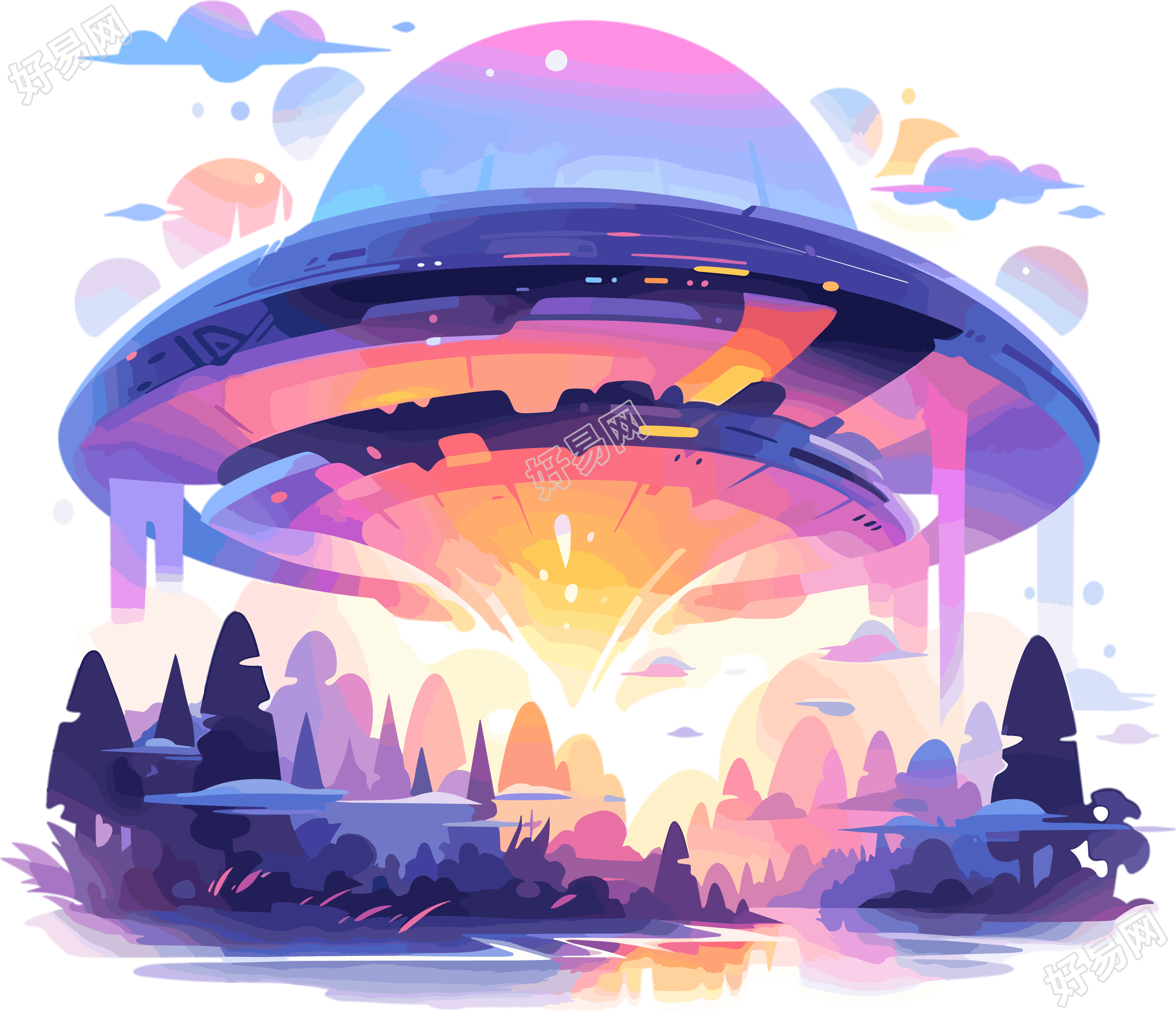 创意商业插画设计太空飞船素材