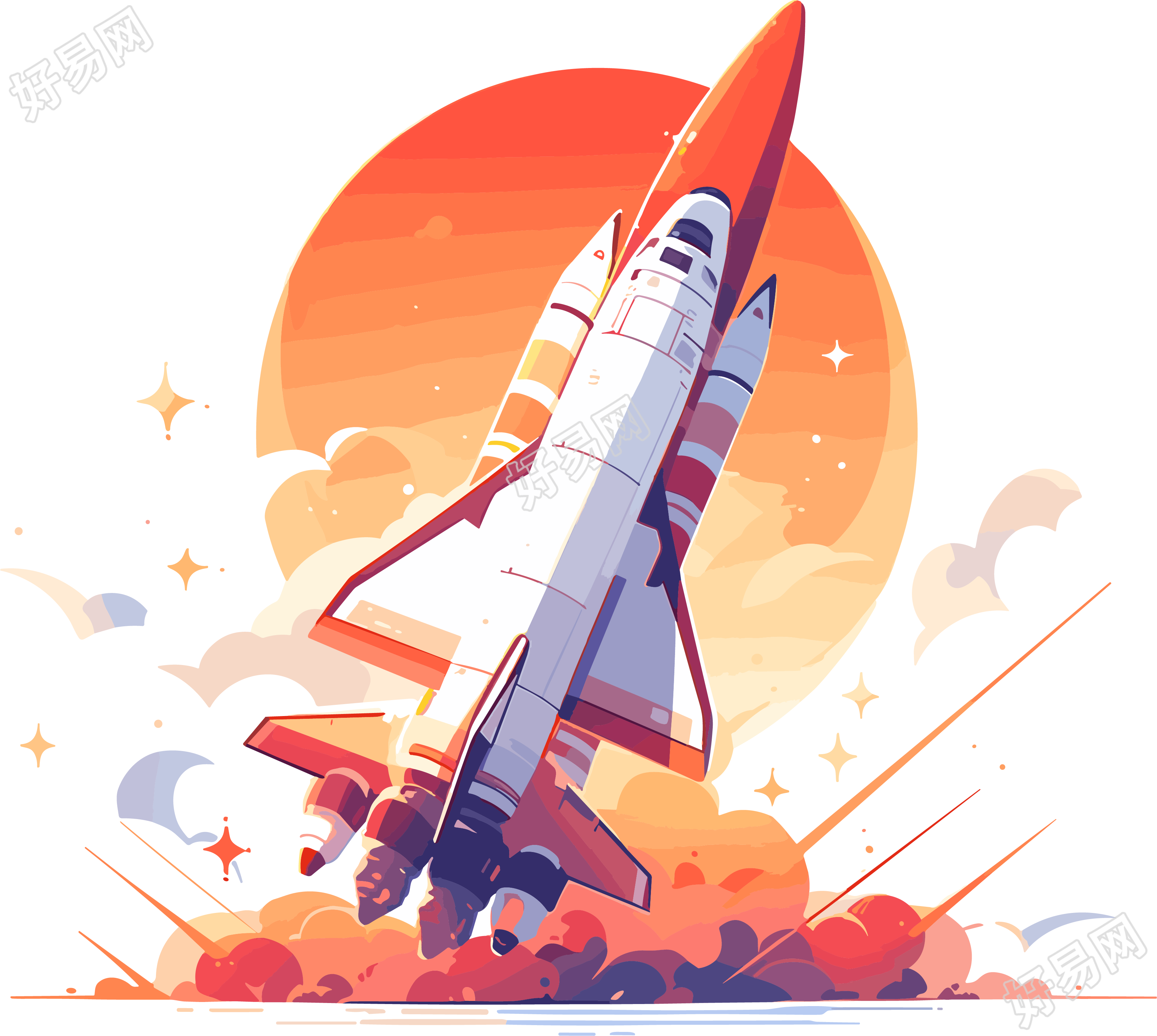 橙白色火箭创意平面插画