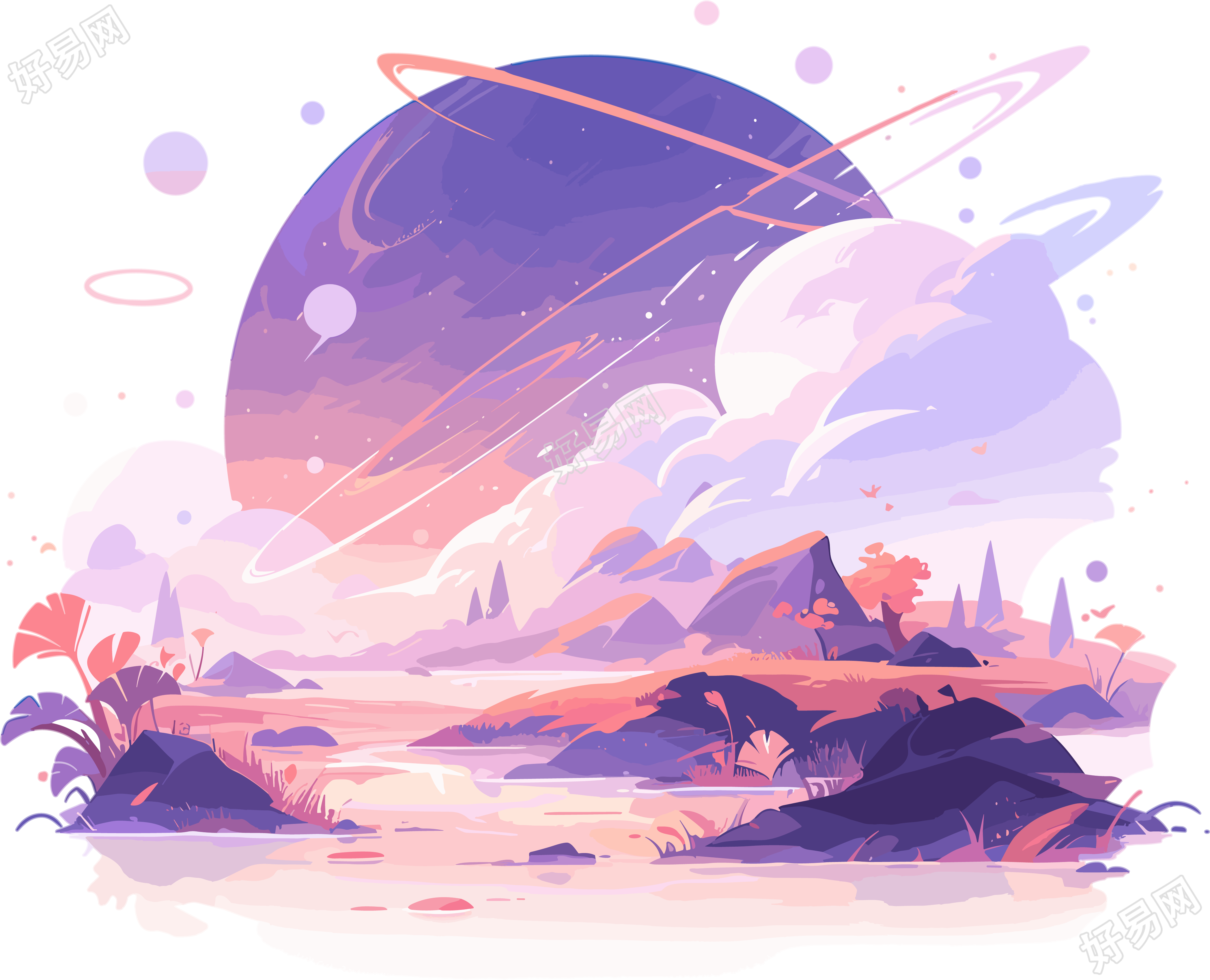 明亮白底的商业插画外星球素材