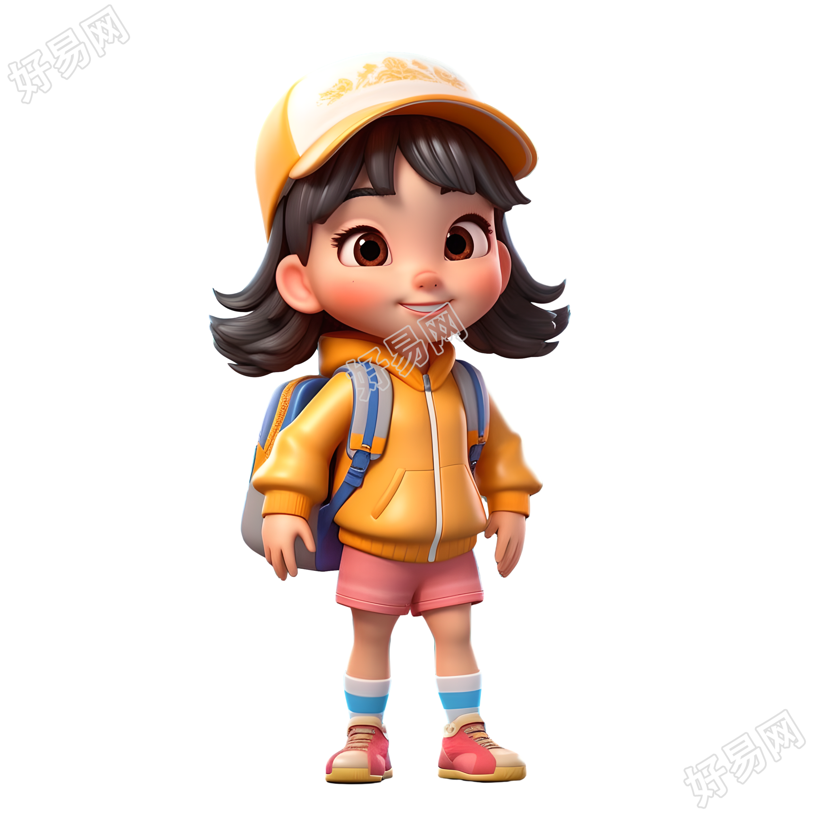 卡通风格小学生3D插画设计素材