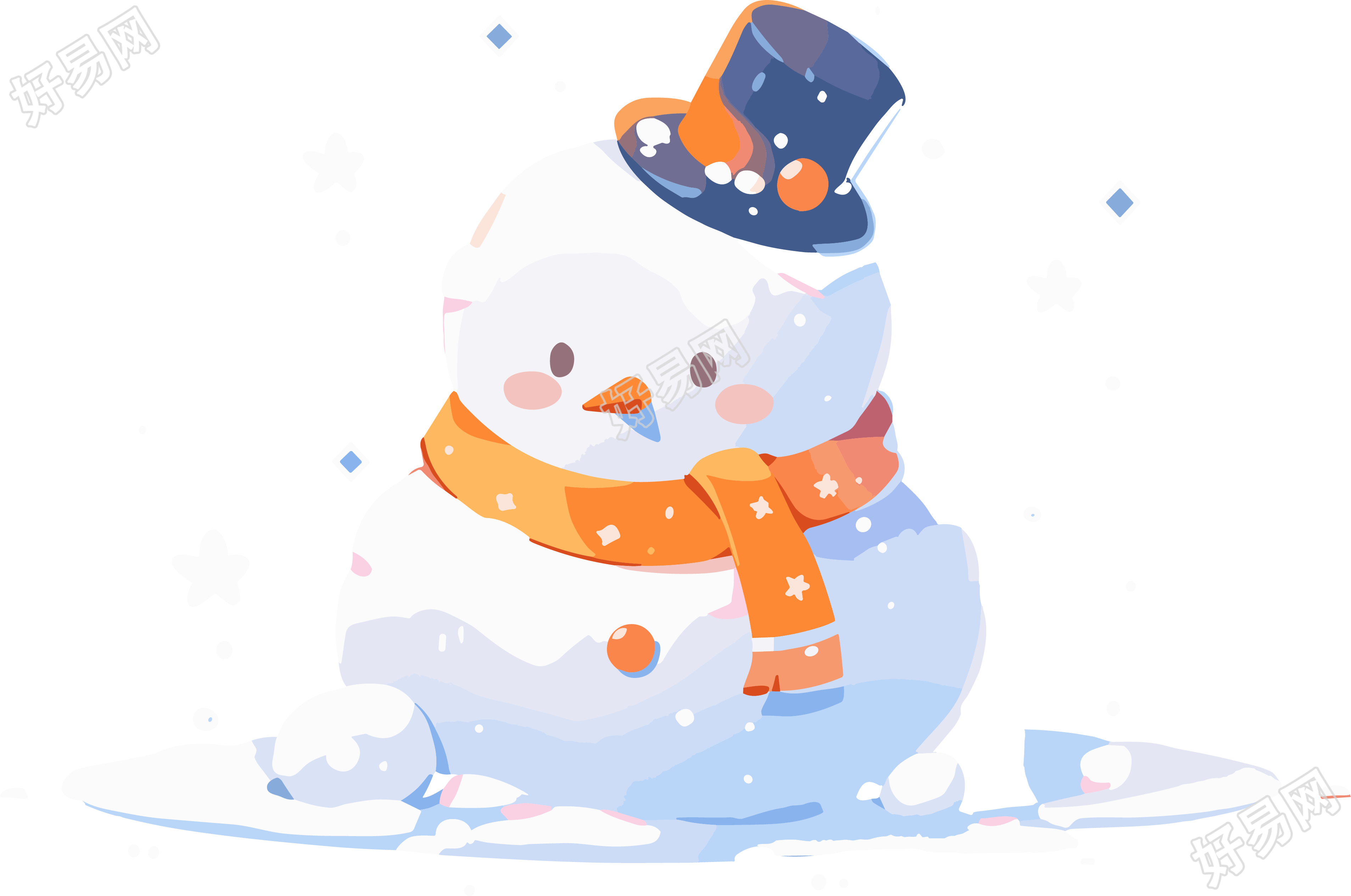 圣诞元素白色背景小雪人插画