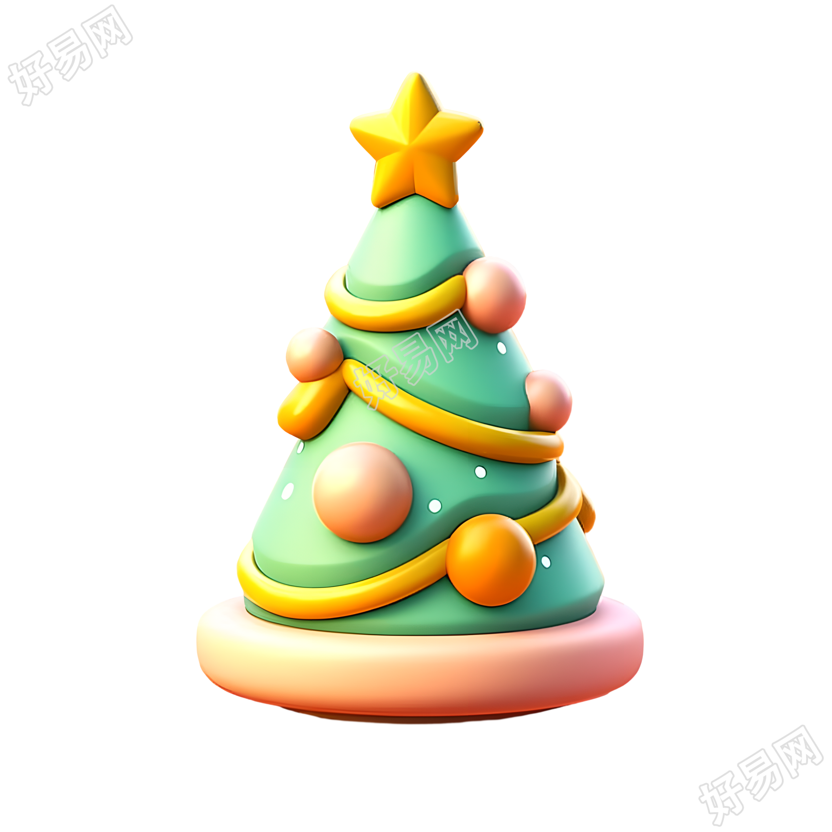 可爱3D圣诞松树PNG图形素材