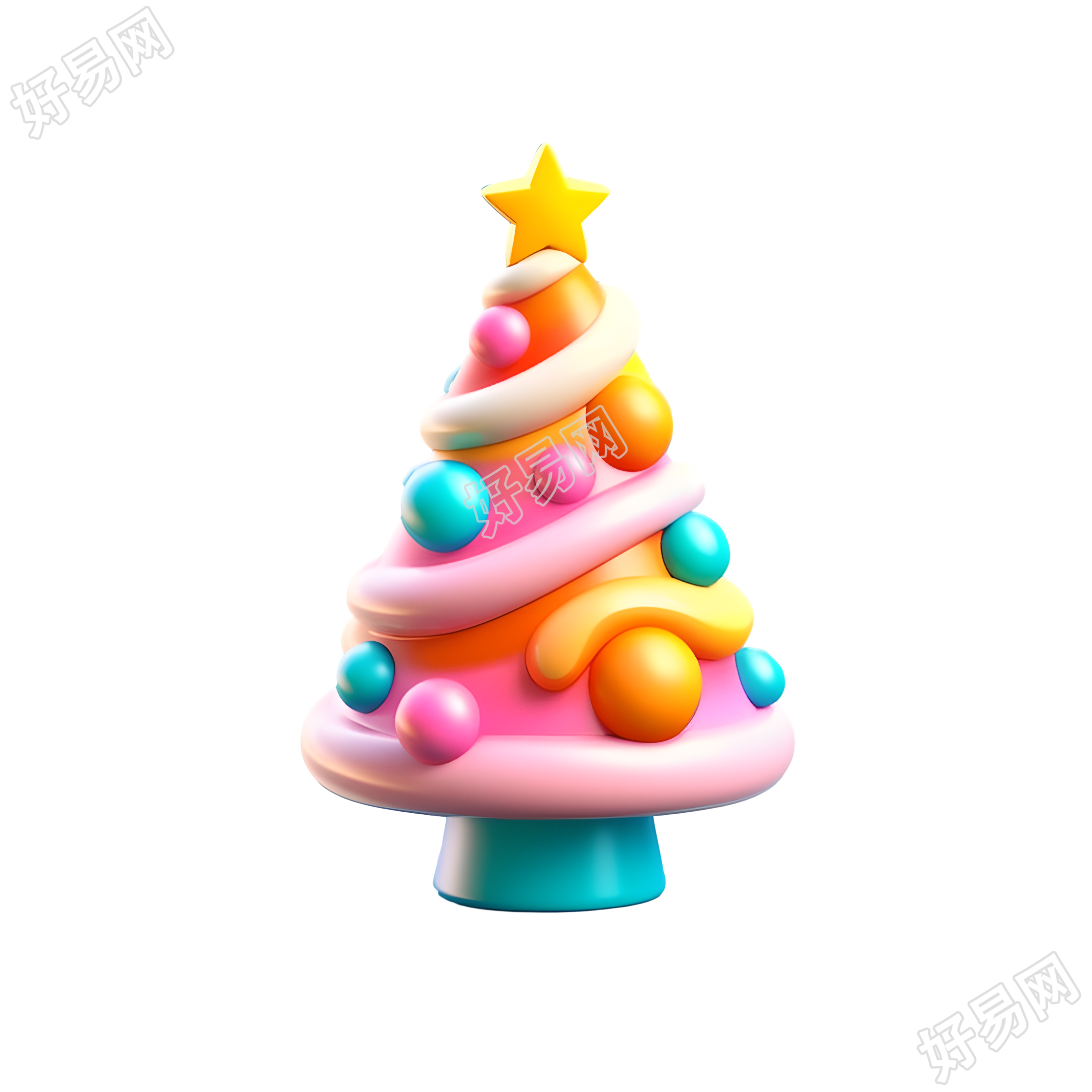 圣诞松树3D图标渐变色彩素材
