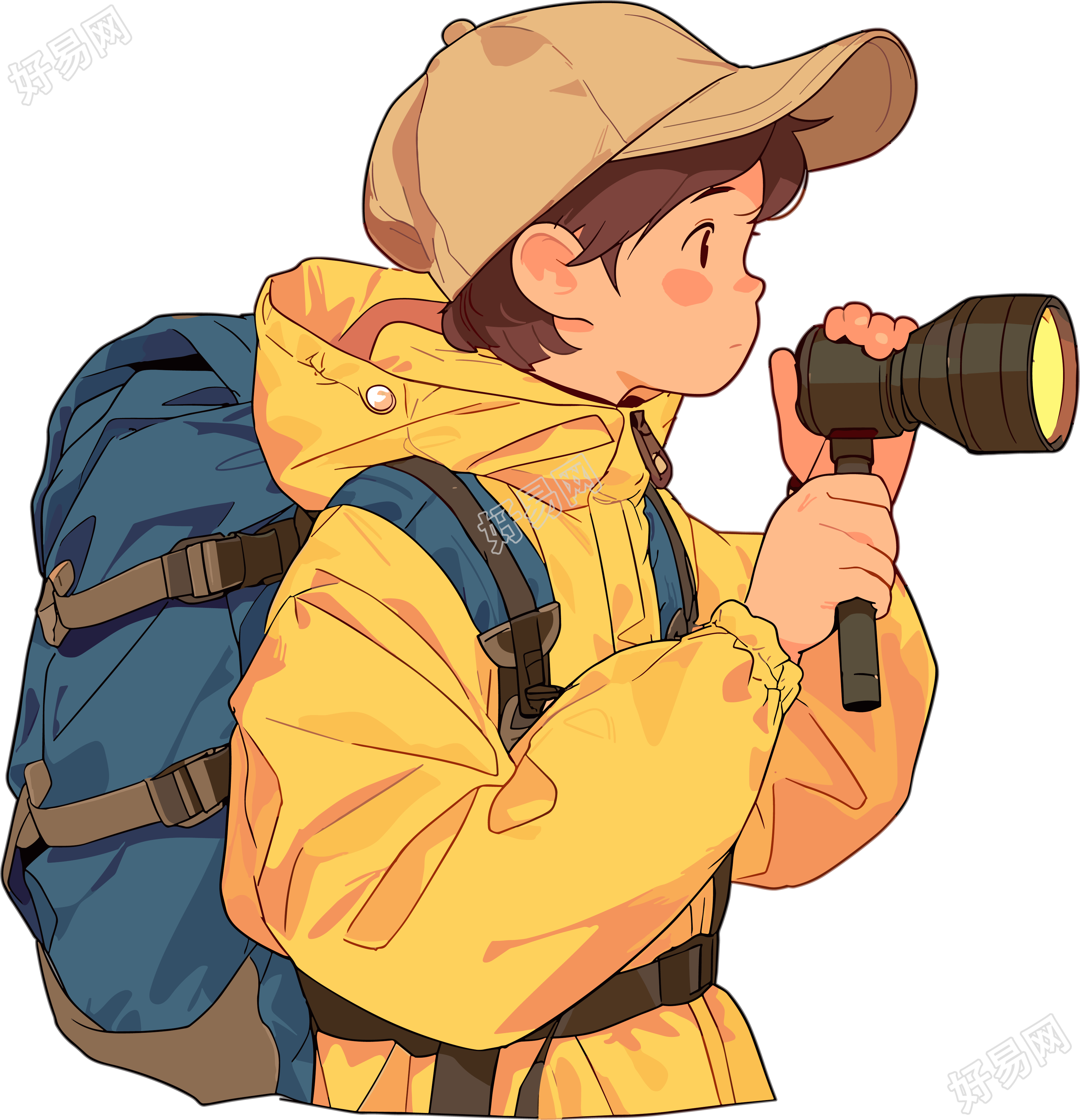 探险少年透明背景插图