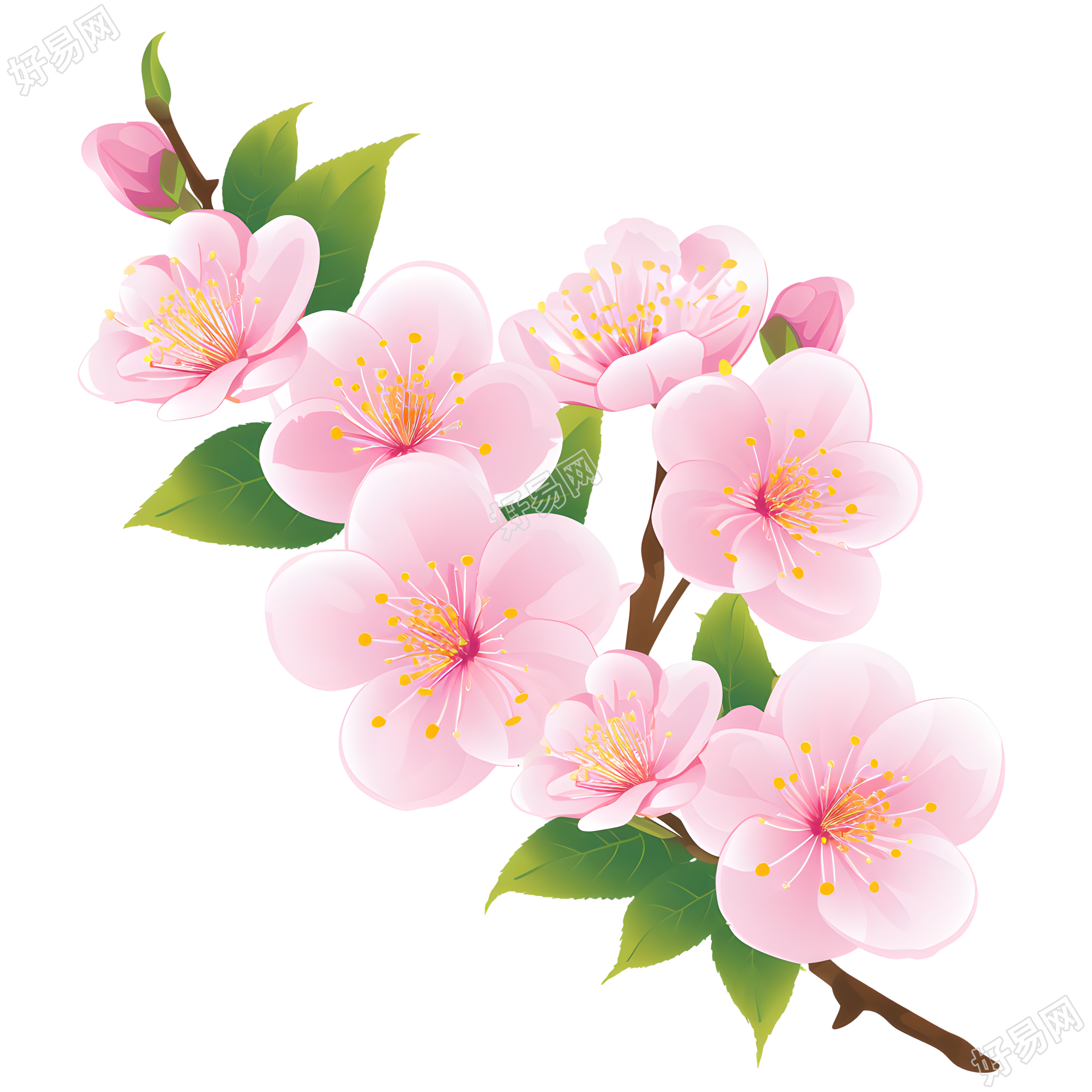 桃花卡通风格元素