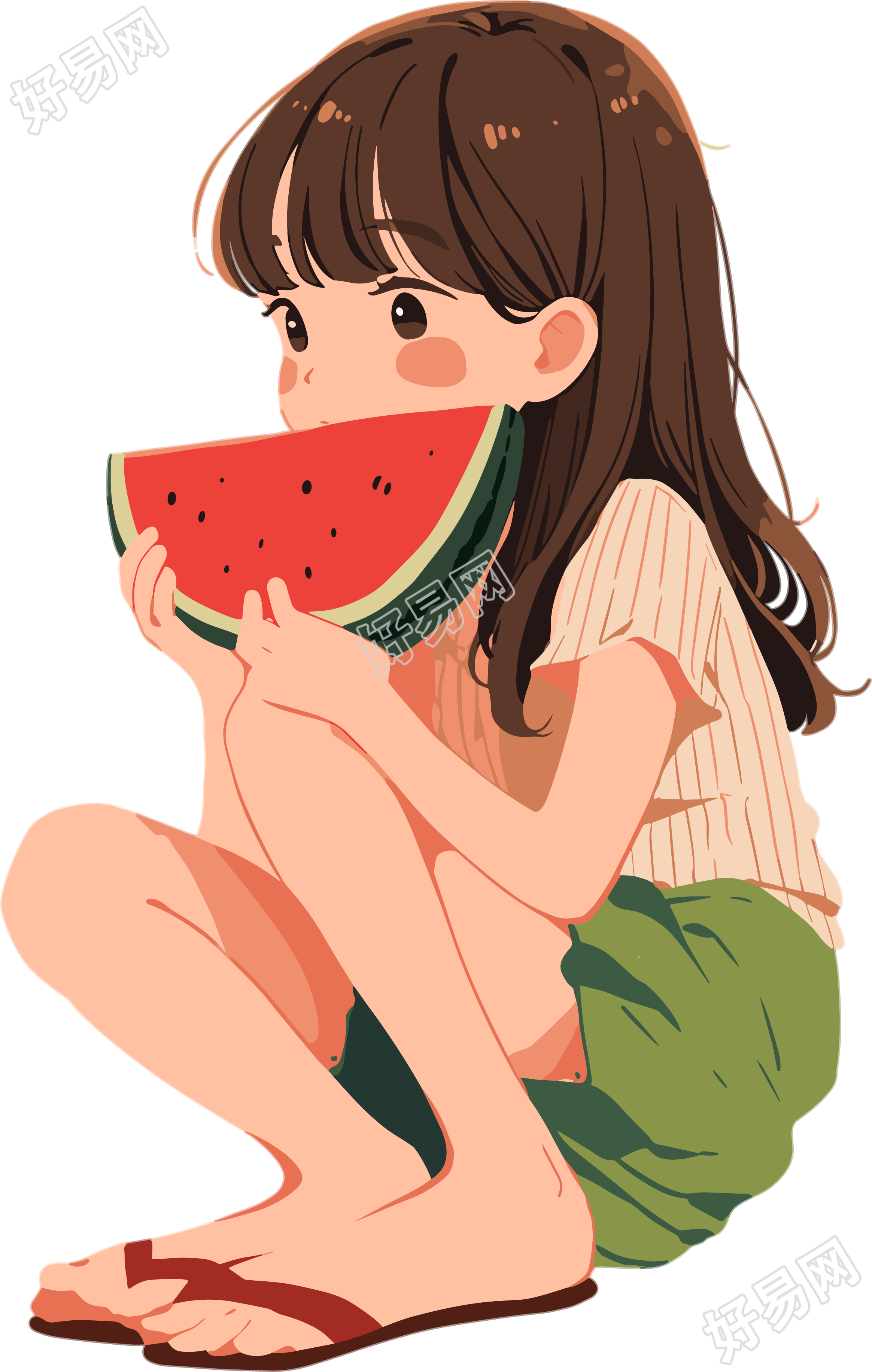 女孩吃西瓜元素