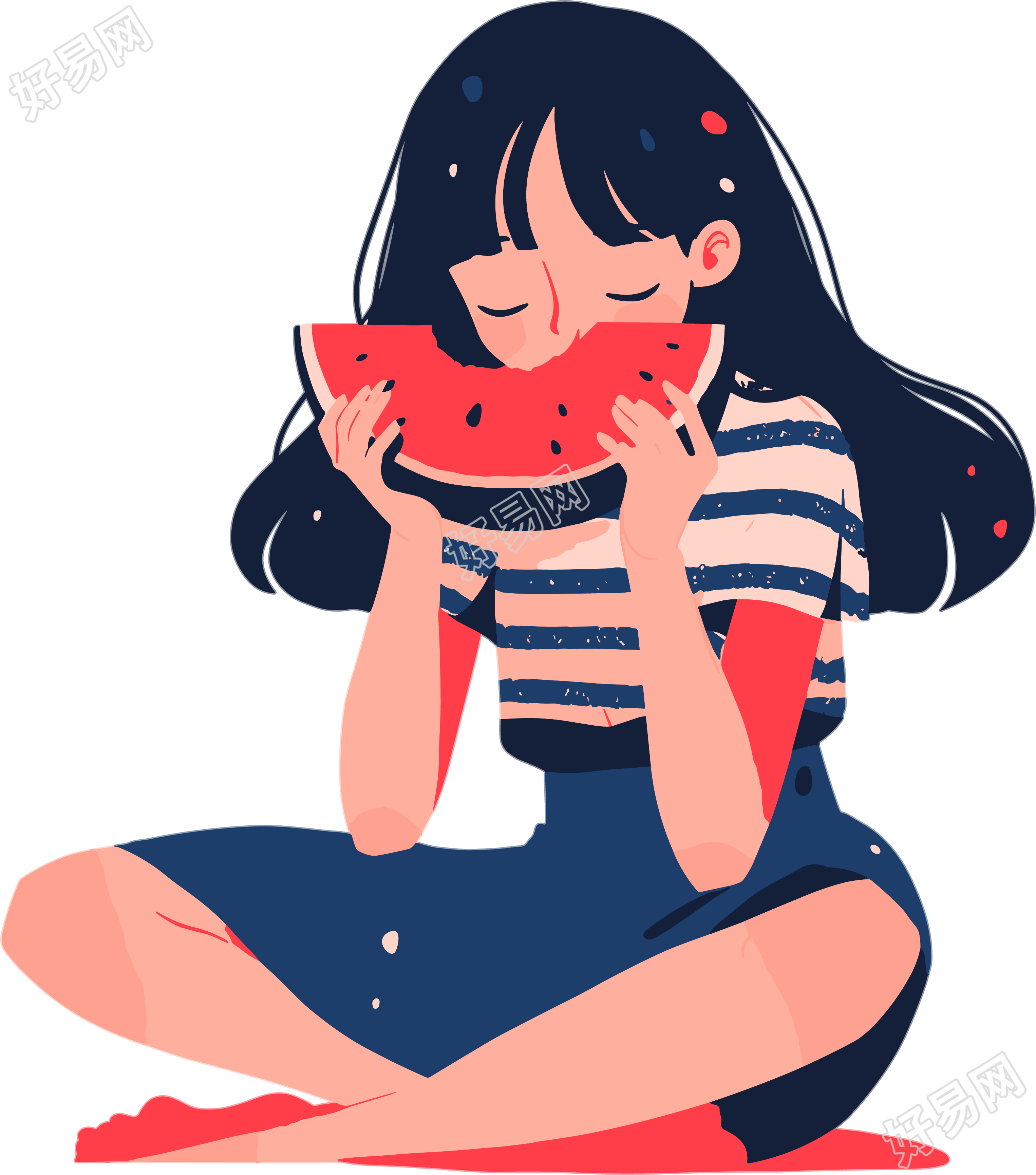 女孩吃西瓜可商用插图