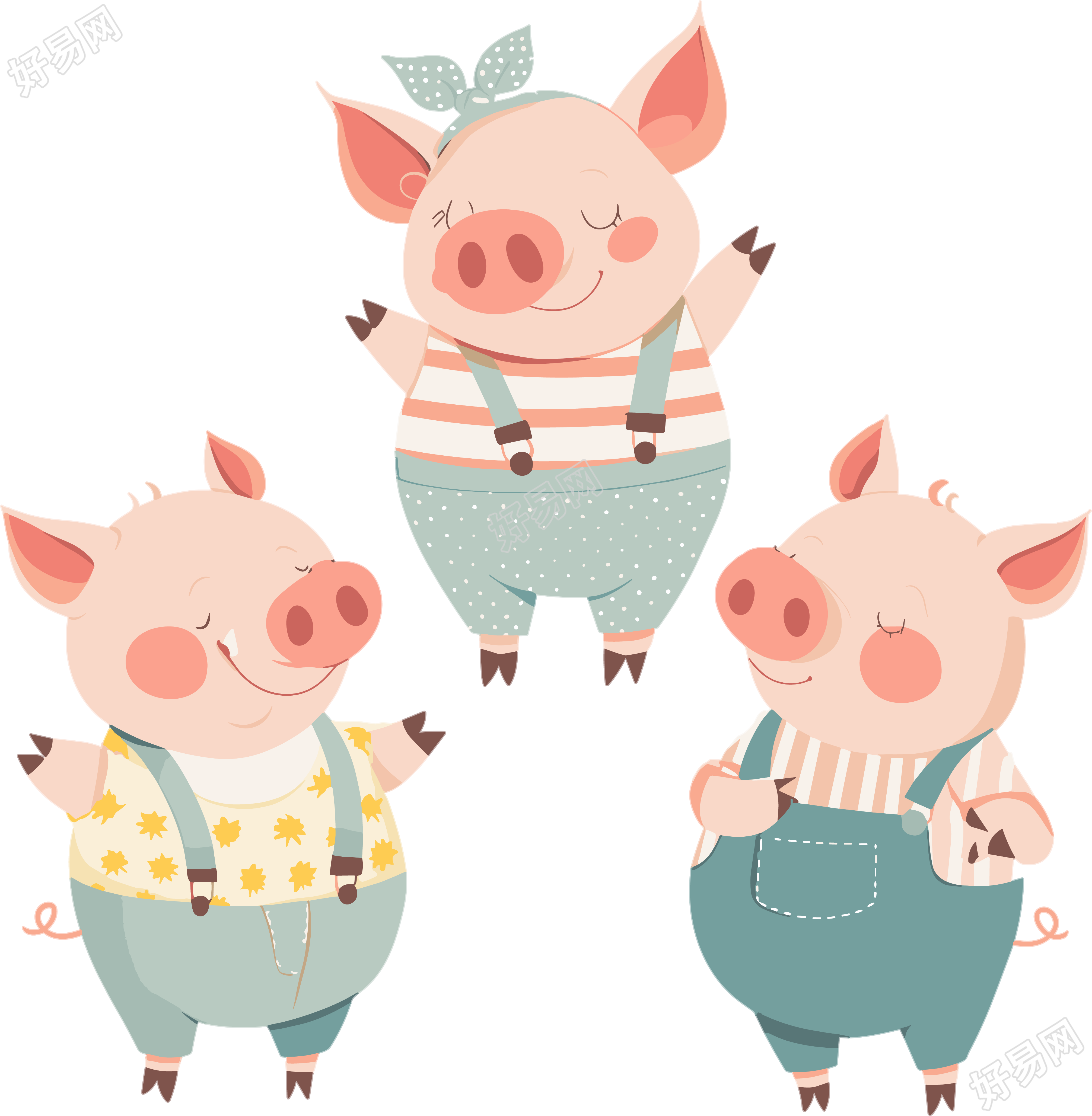 三只小猪可爱插图