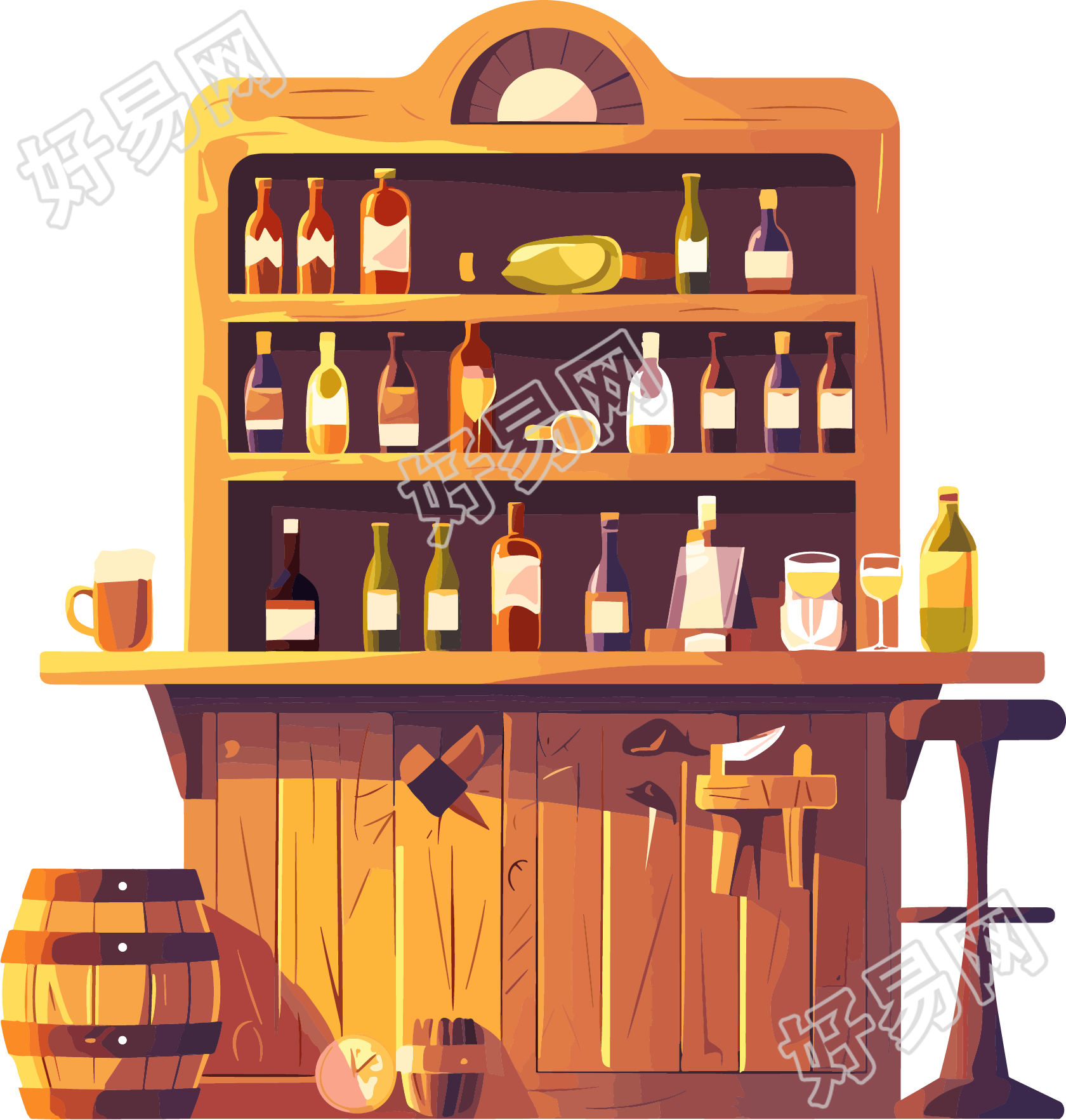 酒吧酒架透明背景素材