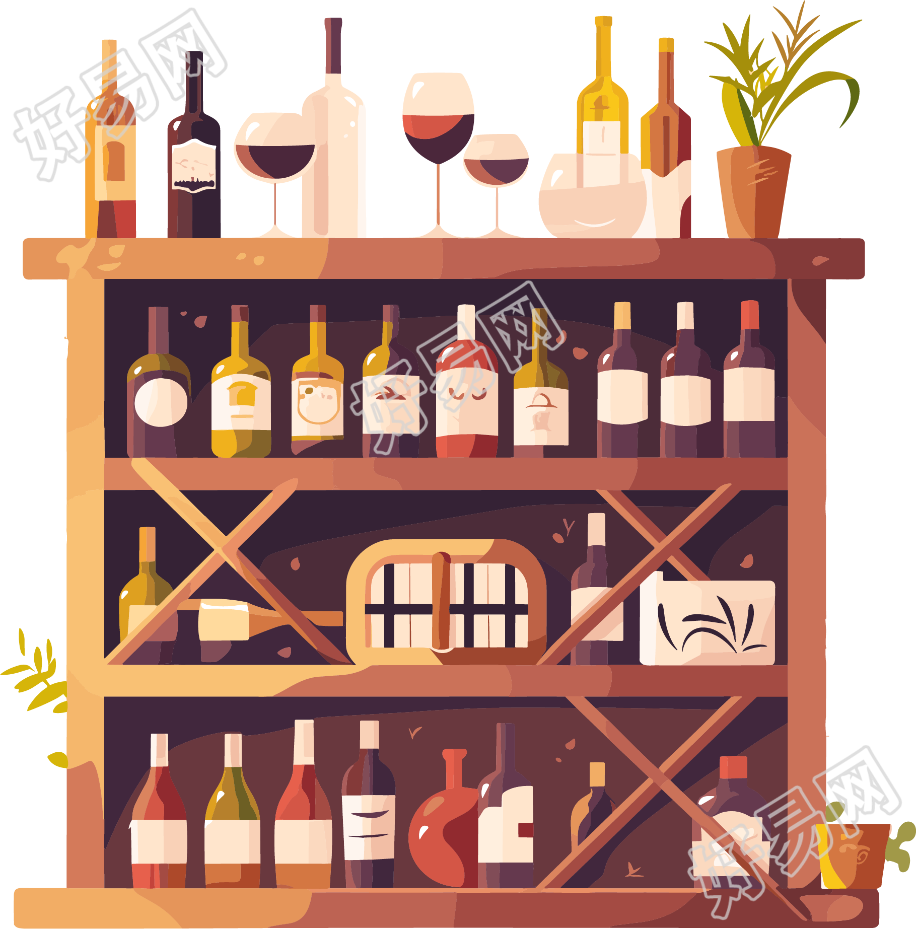 酒吧简约酒架插画