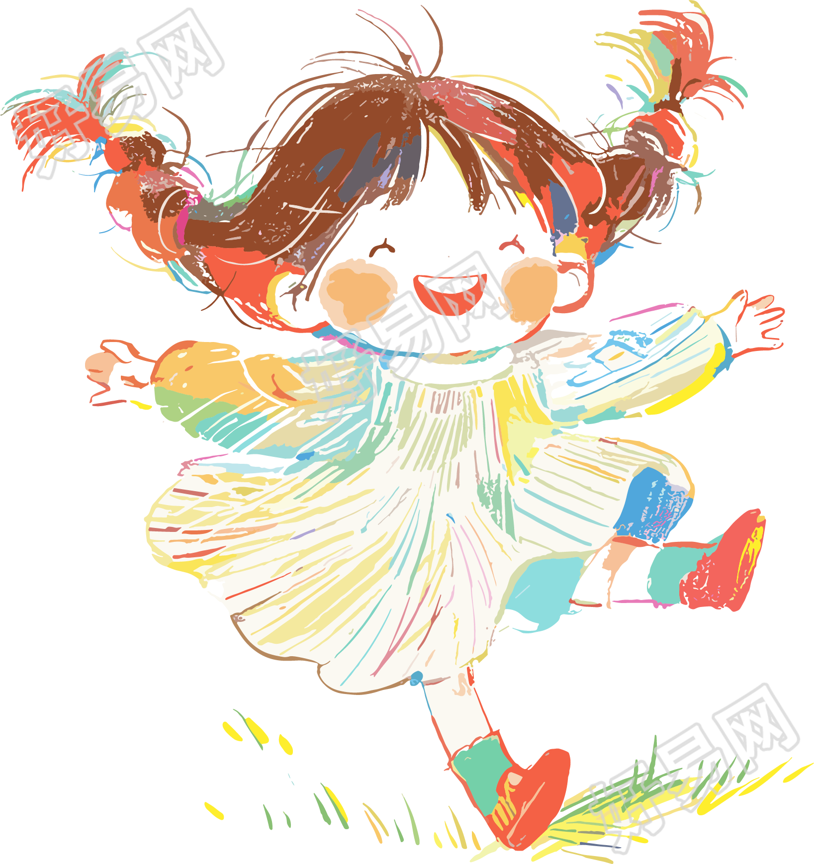欢乐儿童彩铅插画