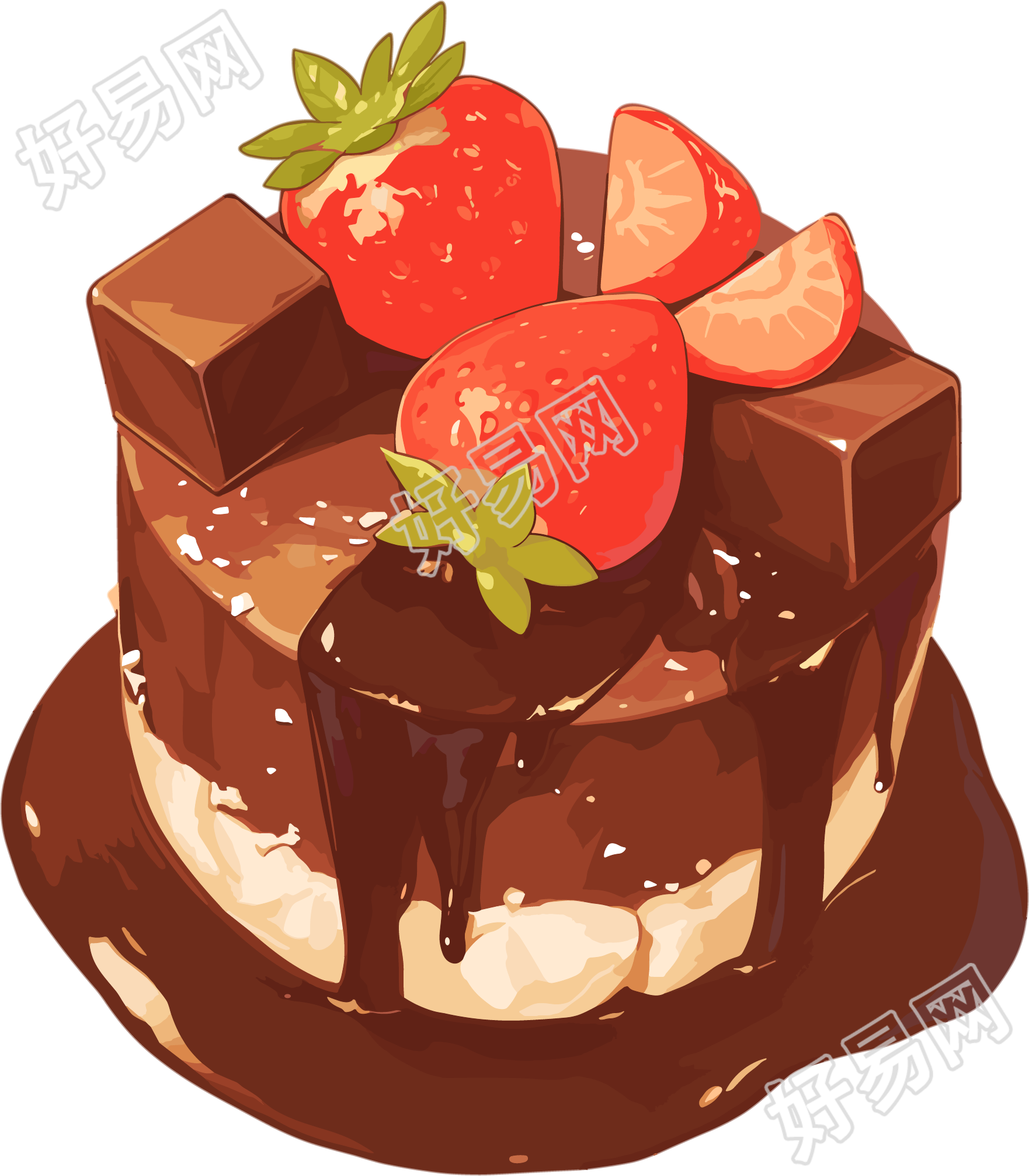 草莓蛋糕彩铅插画