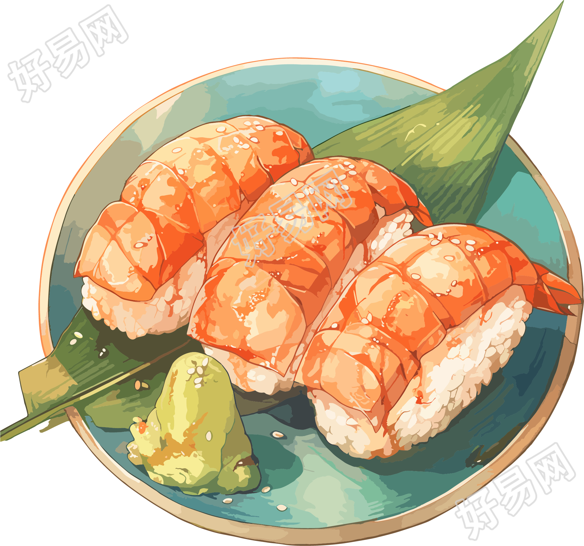 甜虾寿司插画