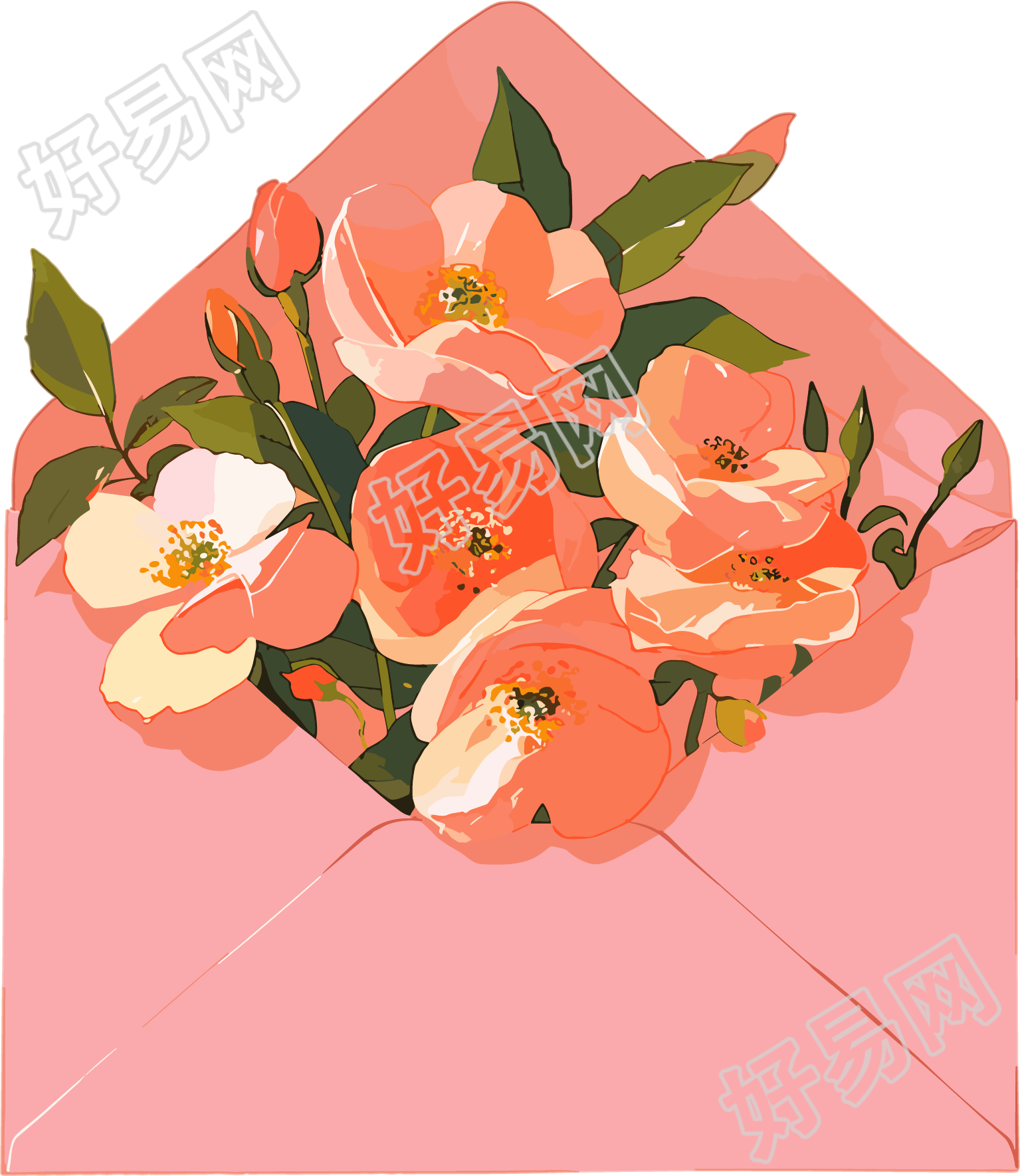 鲜花信封矢量插画