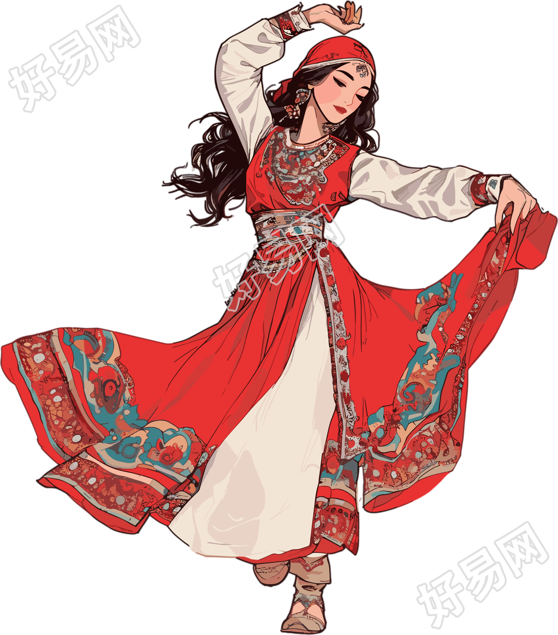新疆美女扁平插画