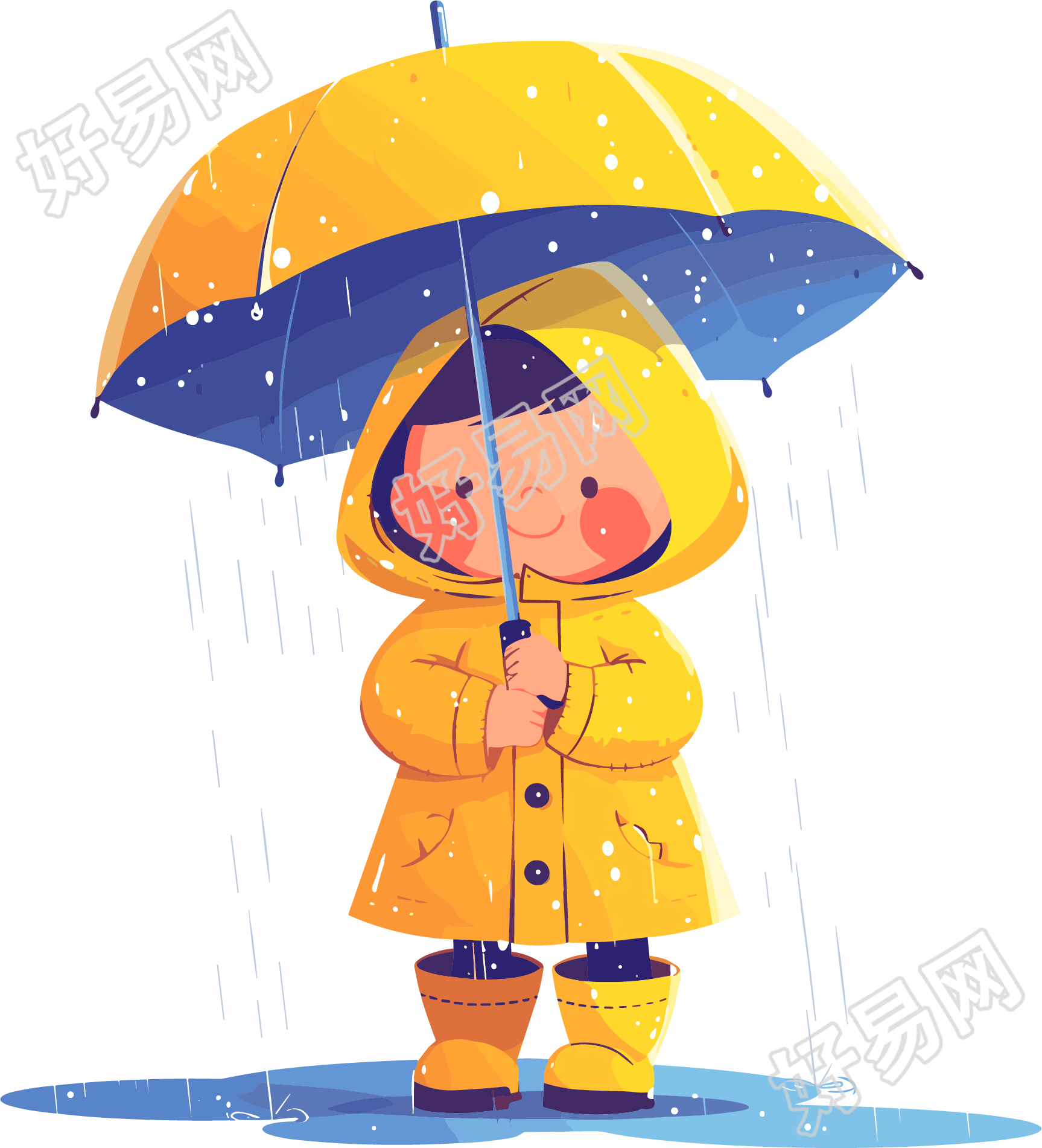 打伞的女孩暴雨PNG素材插画