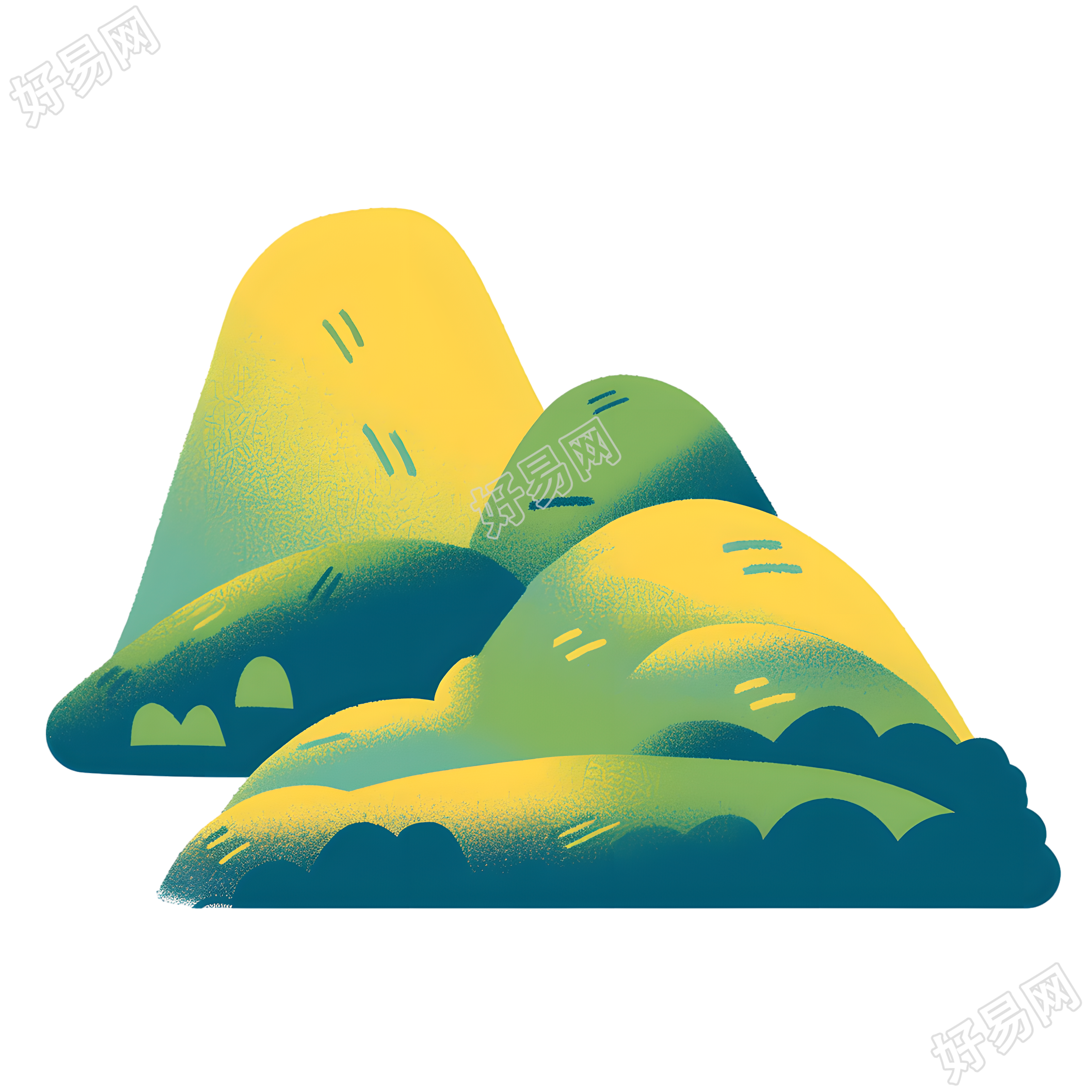 国潮风山丘插画