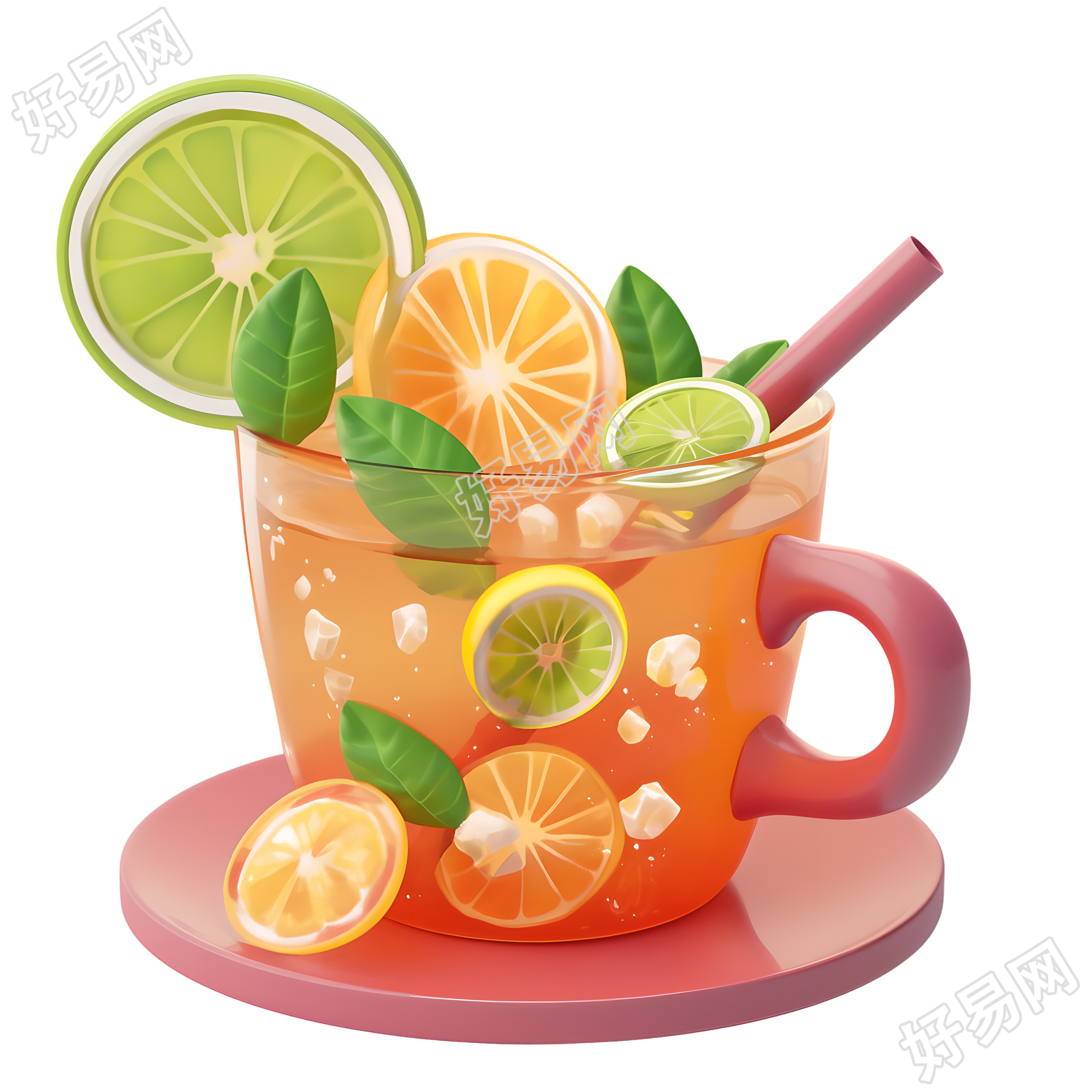 3D水果茶商用插画