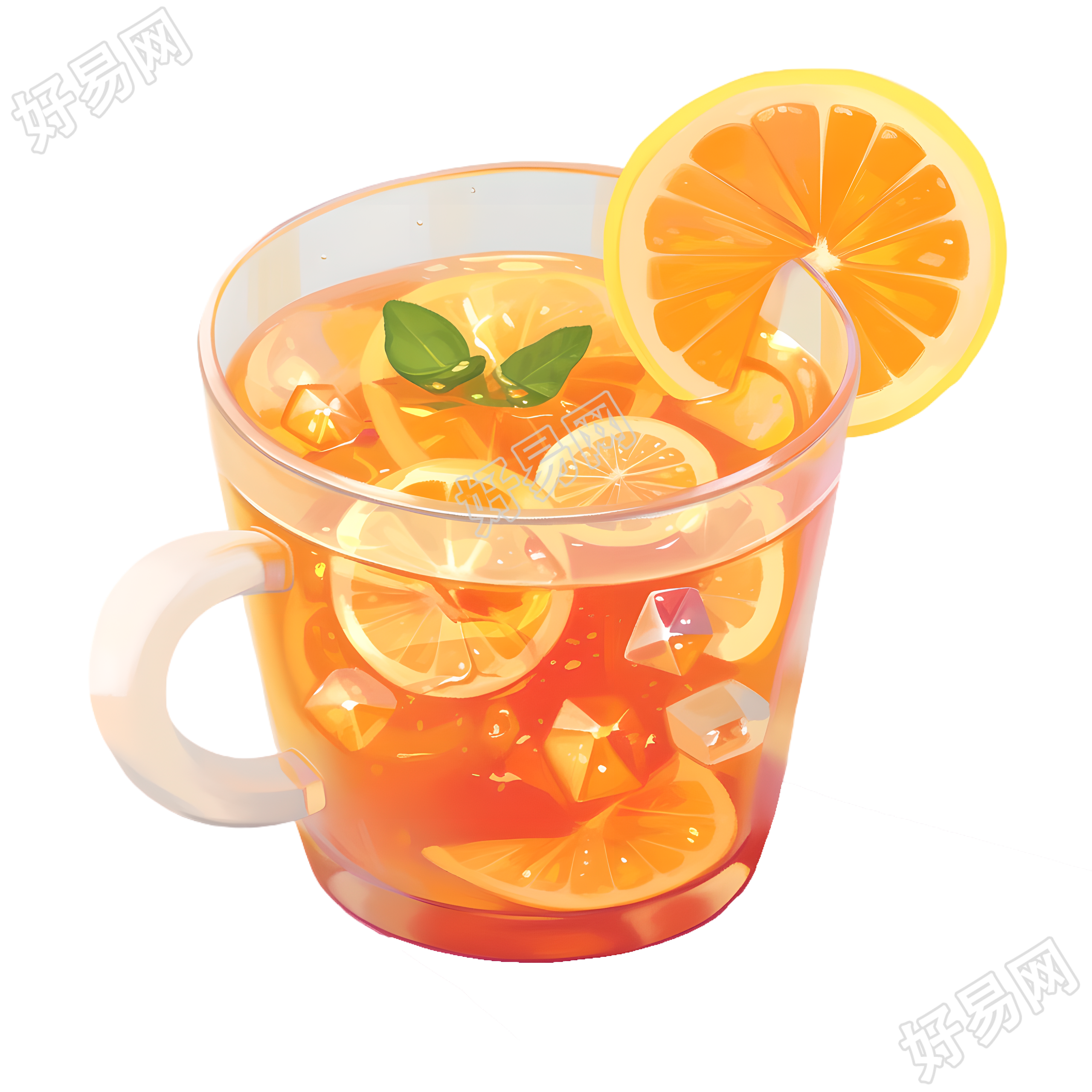 3D水果茶模型插画