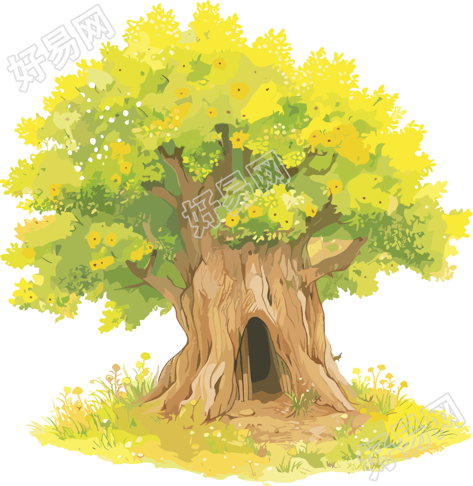 树洞彩铅画素材