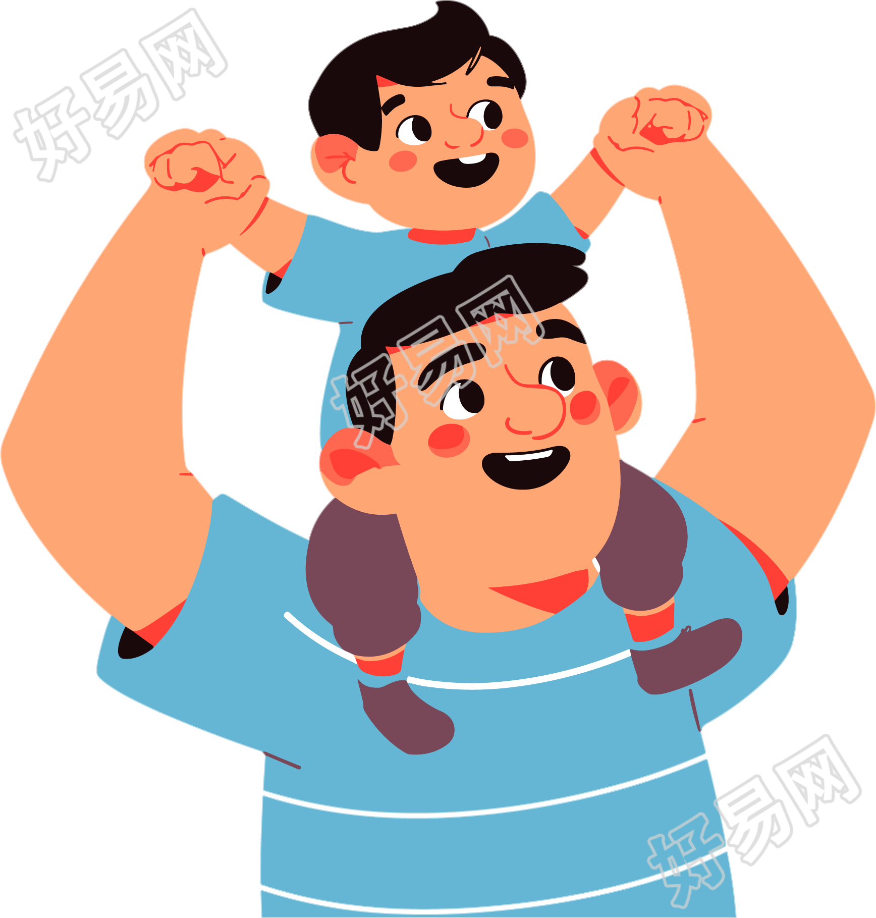 父子卡通风格插画